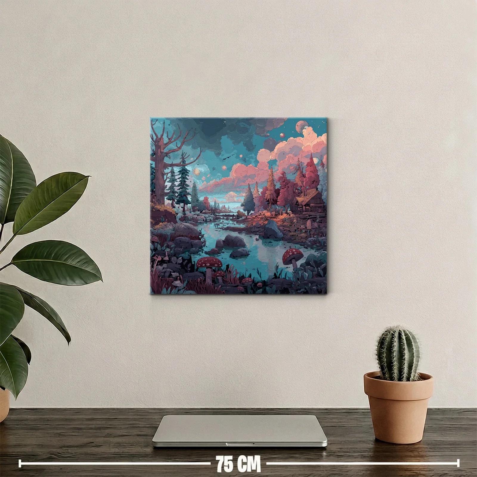 Paisaje encantado con río y bosque en tonos pastel — miniatura 2