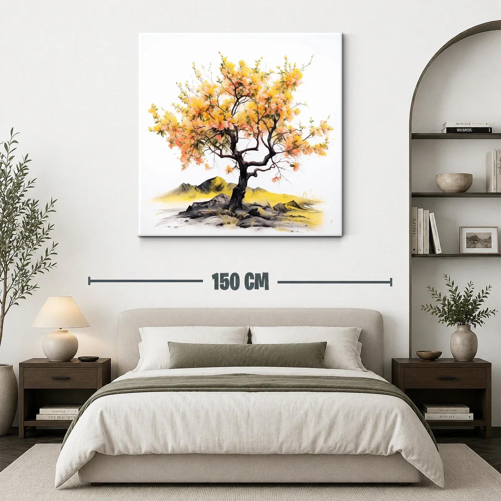 Arbol con flores amarillas y naranjas sobre rocas y paisaje — miniatura 3