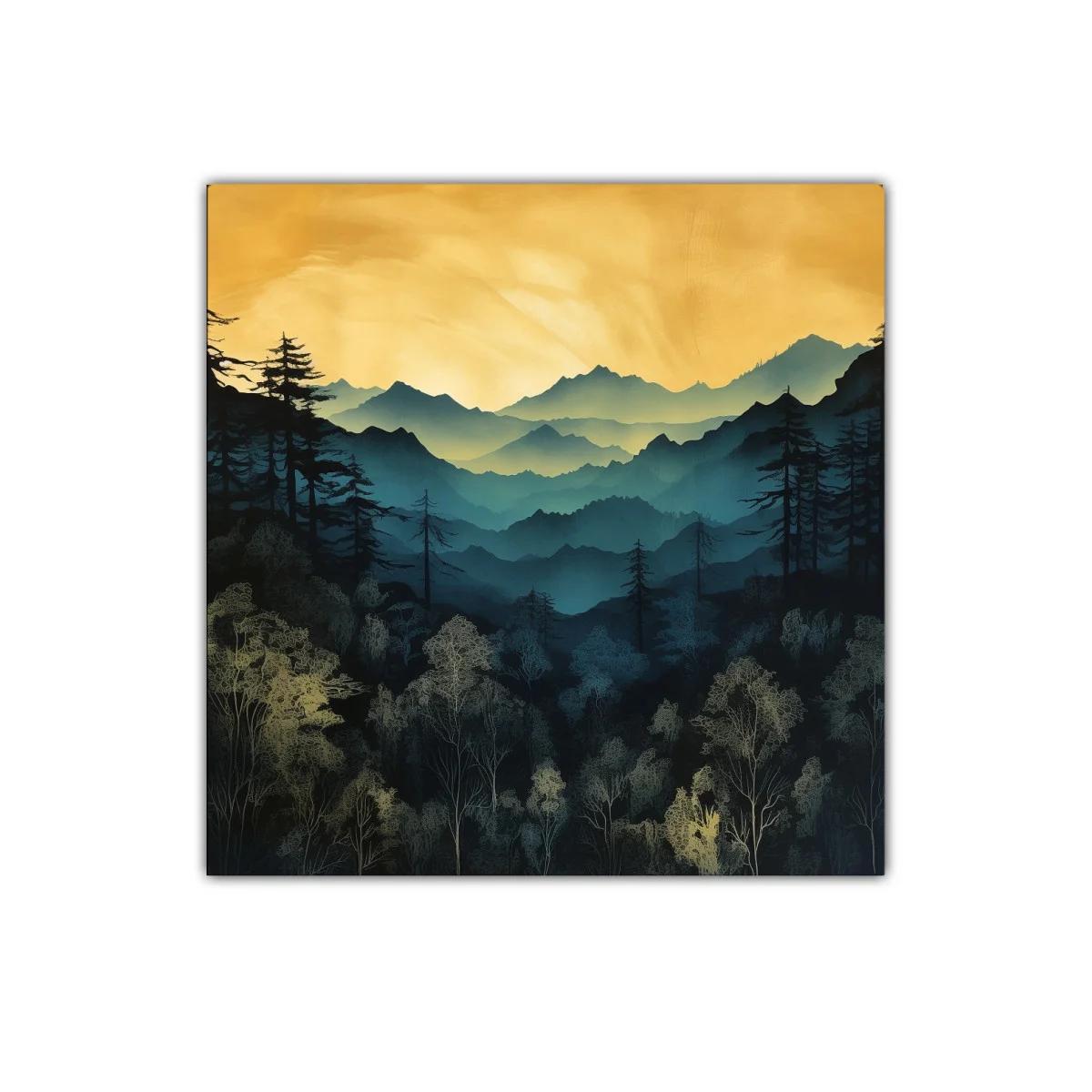 Atardecer dorado sobre montañas y bosques silentes — imagen principal