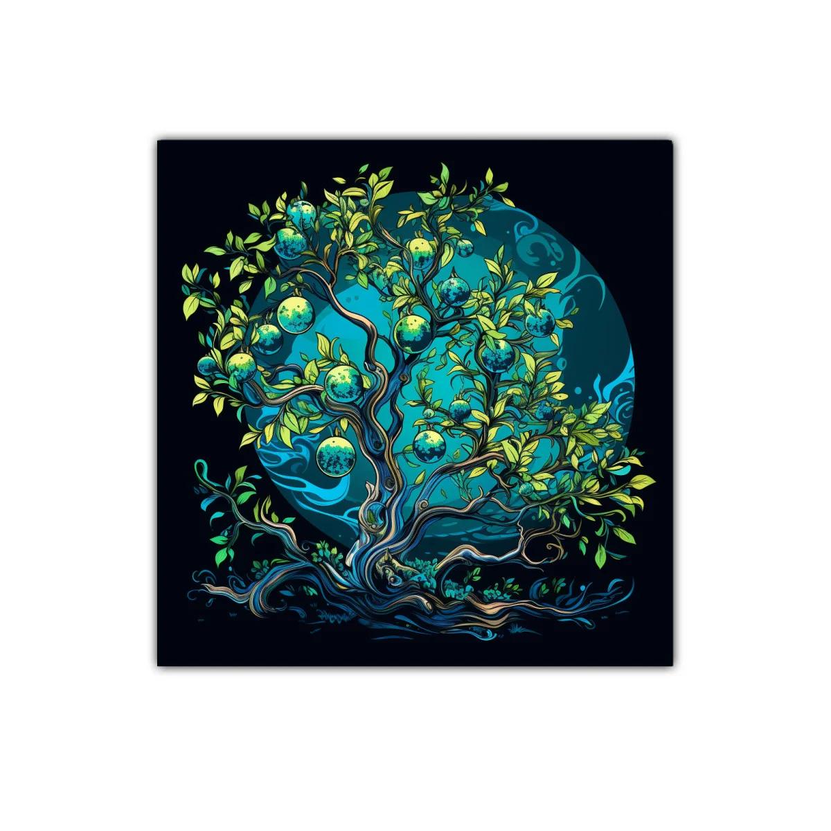 Árbol mágico con frutos azules en fondo místico — imagen principal