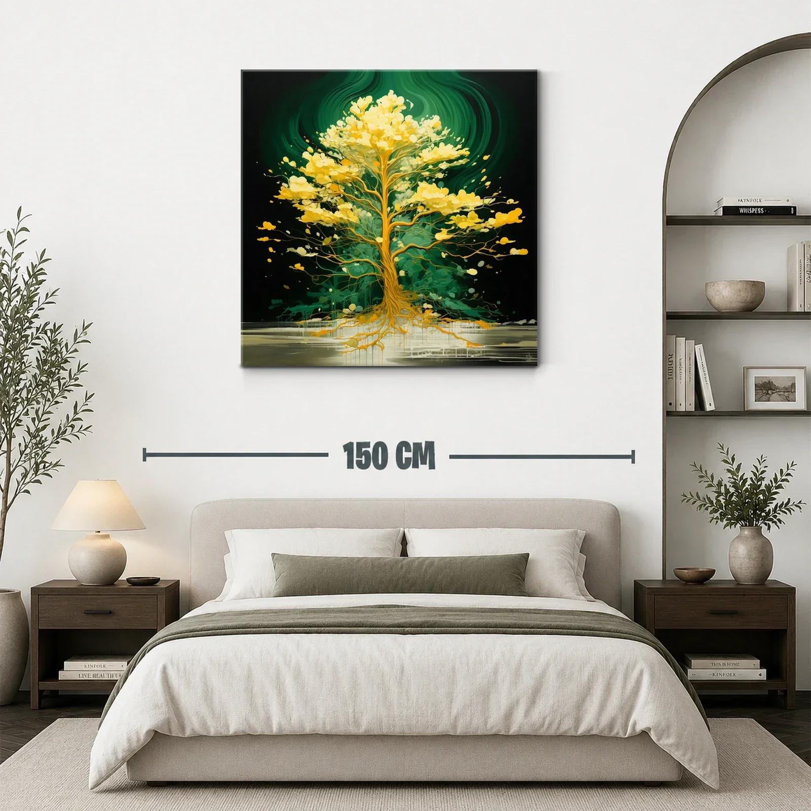 Árbol luminoso con tonos dorados sobre fondo verde oscuro — miniatura 3