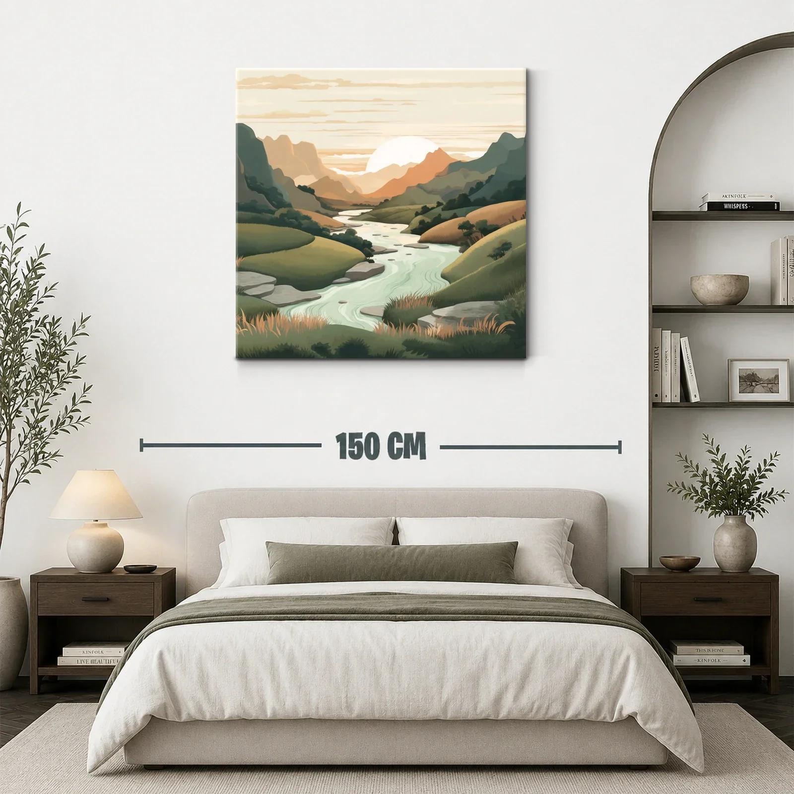 Paisaje sereno con río y montañas al atardecer — miniatura 3