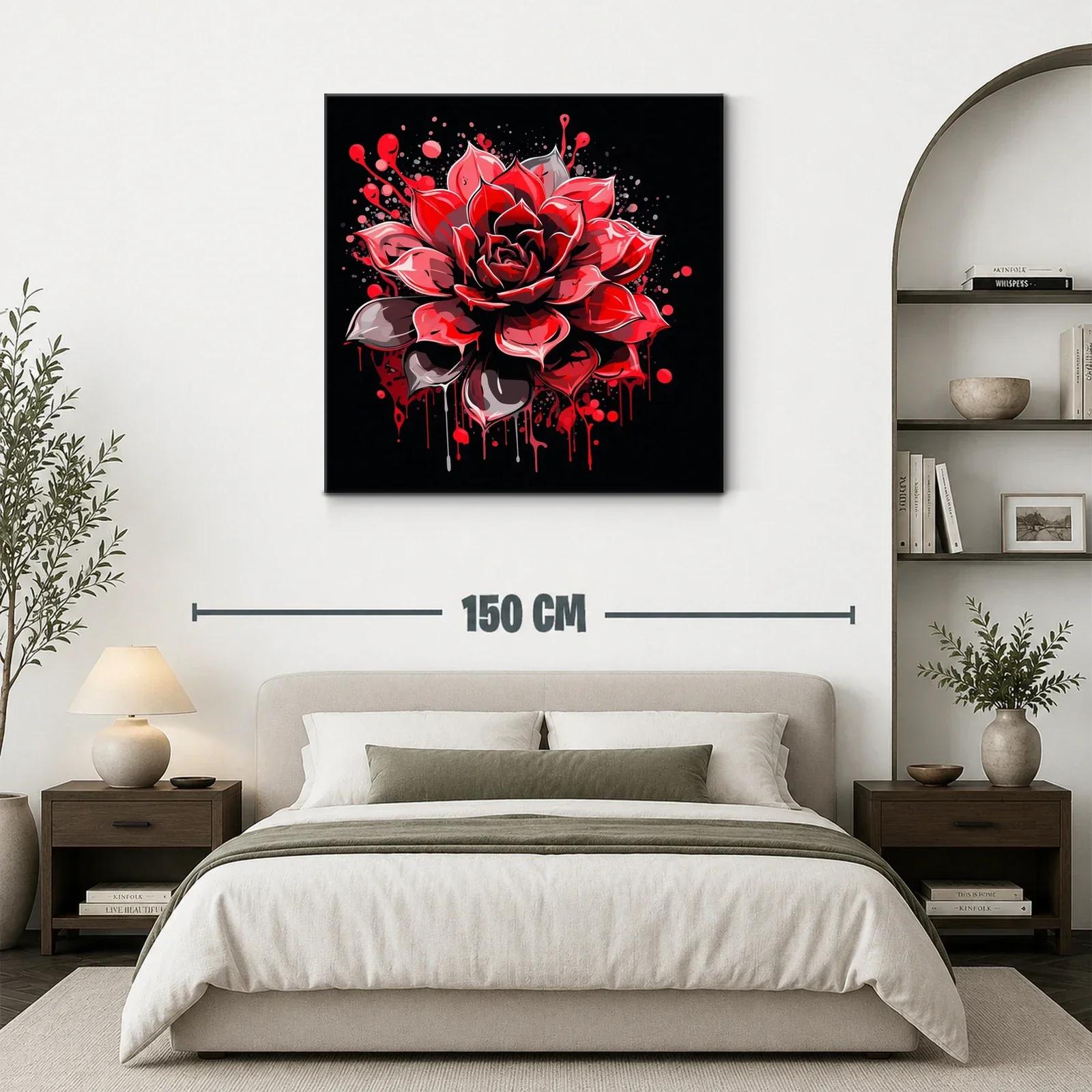 Impactante flor roja con efecto salpicado sobre fondo oscuro — miniatura 3