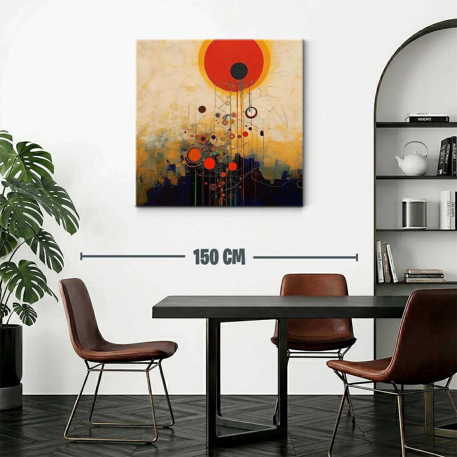 Cuadro abstracto con círculos vibrantes y tonos cálidos — miniatura 2