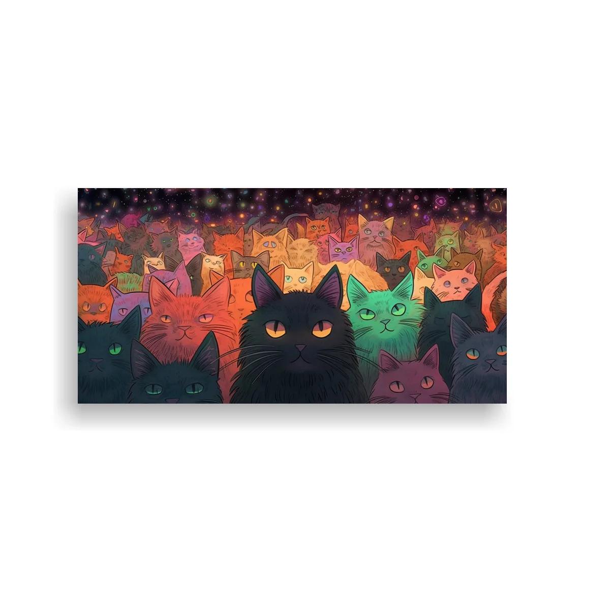 Cuadro multitud de gatos con fondo oscuro salpicado de luces