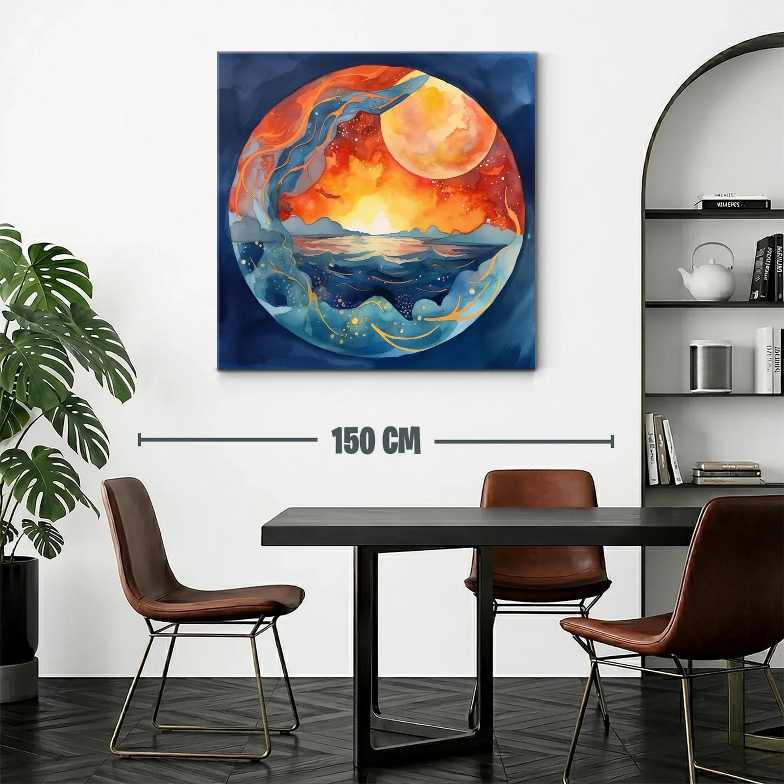 Atardecer celestial con mar y luna gigante vibrante — miniatura 2