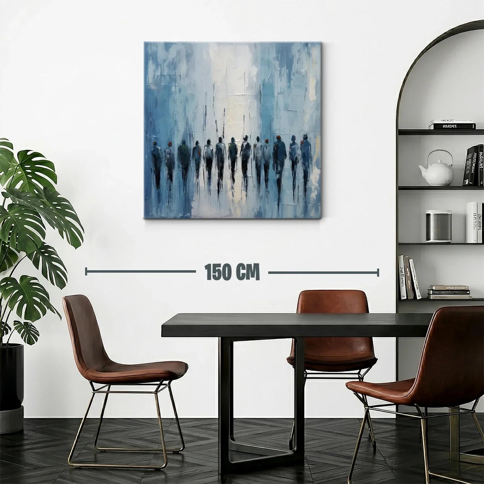 Cuadro abstracto con figuras humanas en tonos azules — miniatura 2