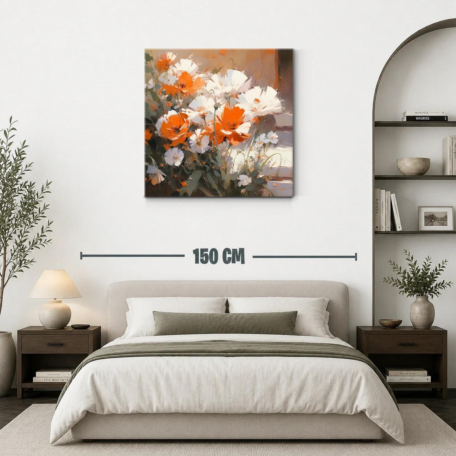 Cuadro de flores blancas y naranjas con estilo moderno — miniatura 3