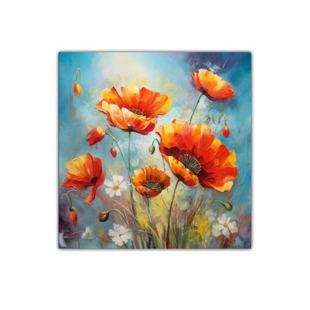 Cuadro decorativo con vibrantes amapolas en azul y naranja