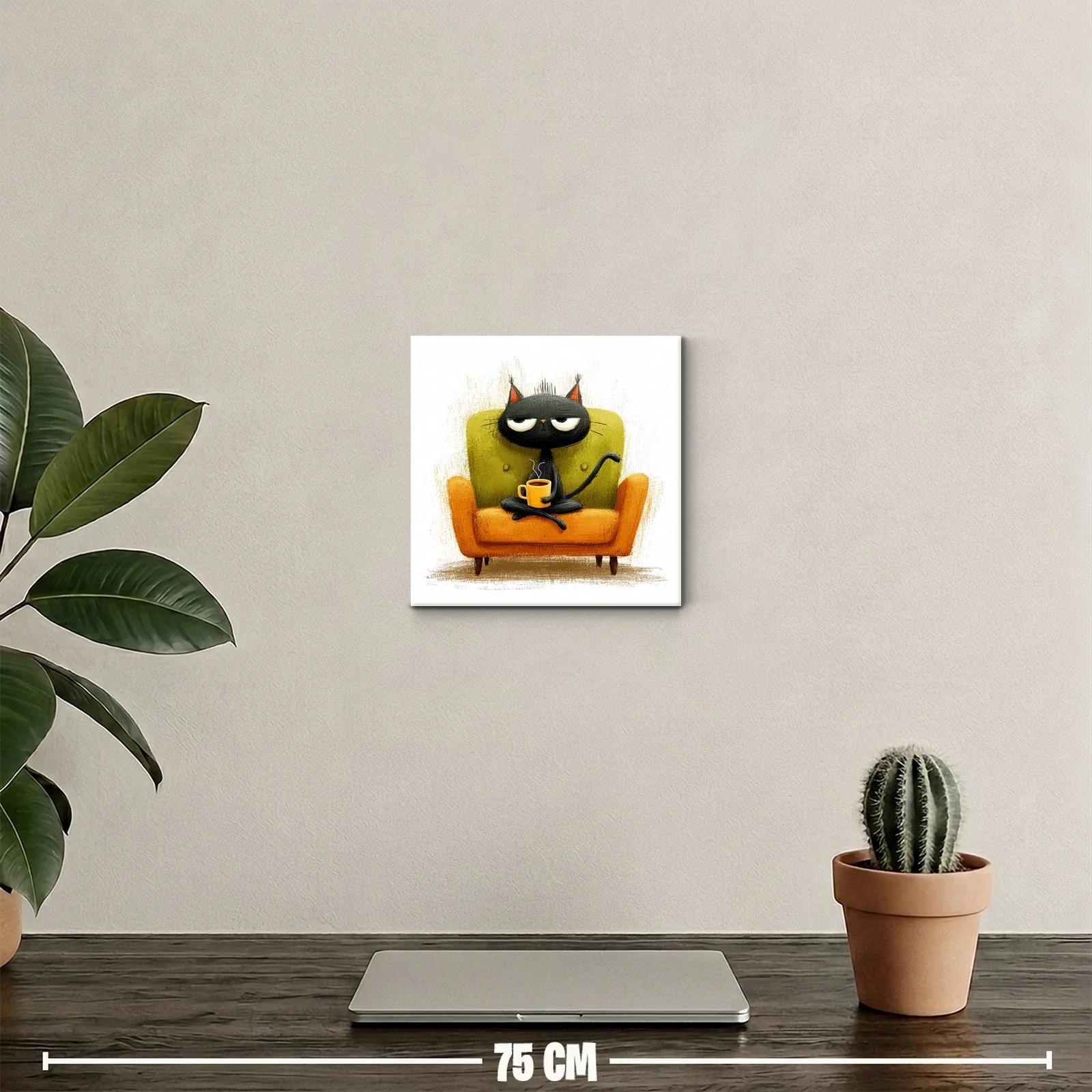 Gato negro divertido sentado en sofá colorido — miniatura 2