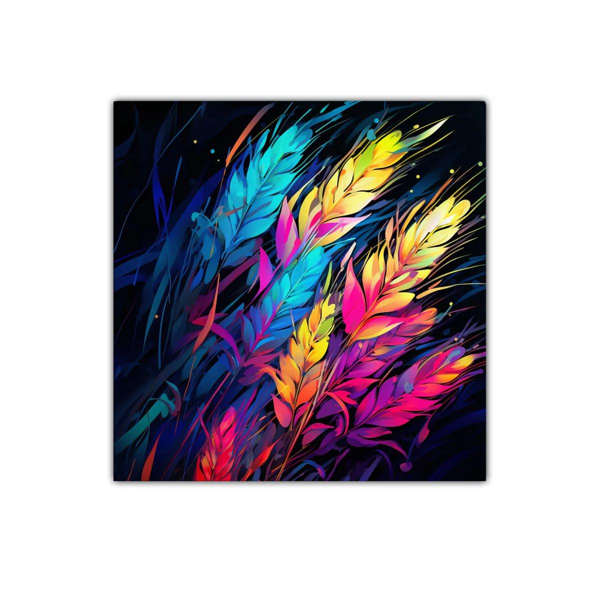 Cuadro abstracto con plumas de colores vibrantes — imagen principal