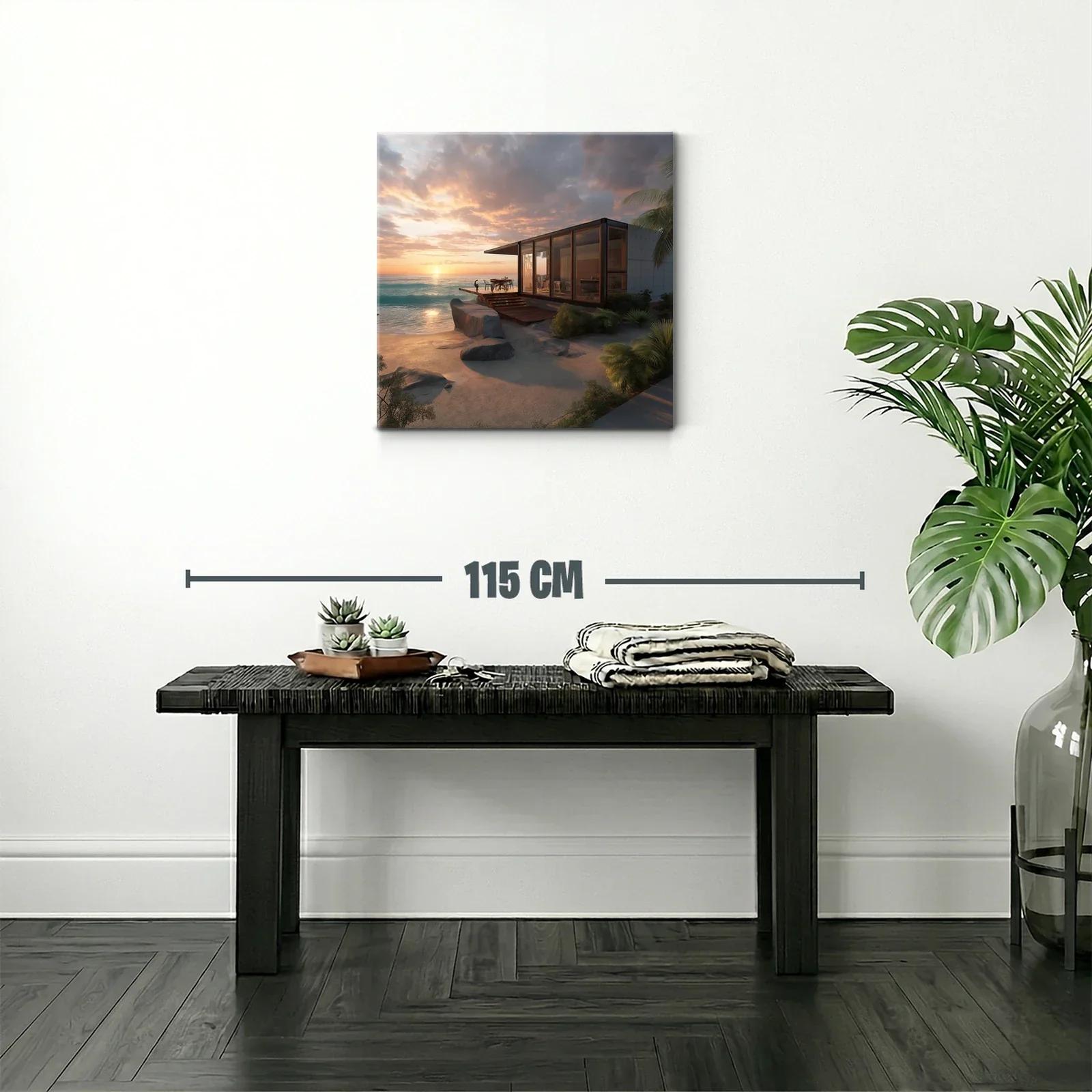 Atardecer frente al mar con casa moderna y paisaje natural — miniatura 2