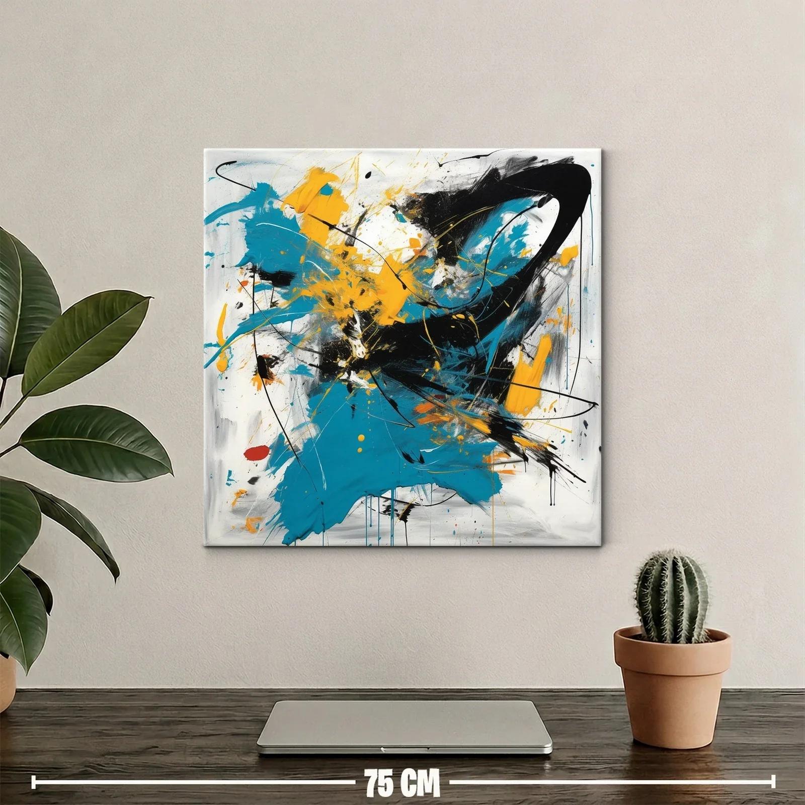 Cuadro abstracto con destellos en azul negro y amarillo — miniatura 2