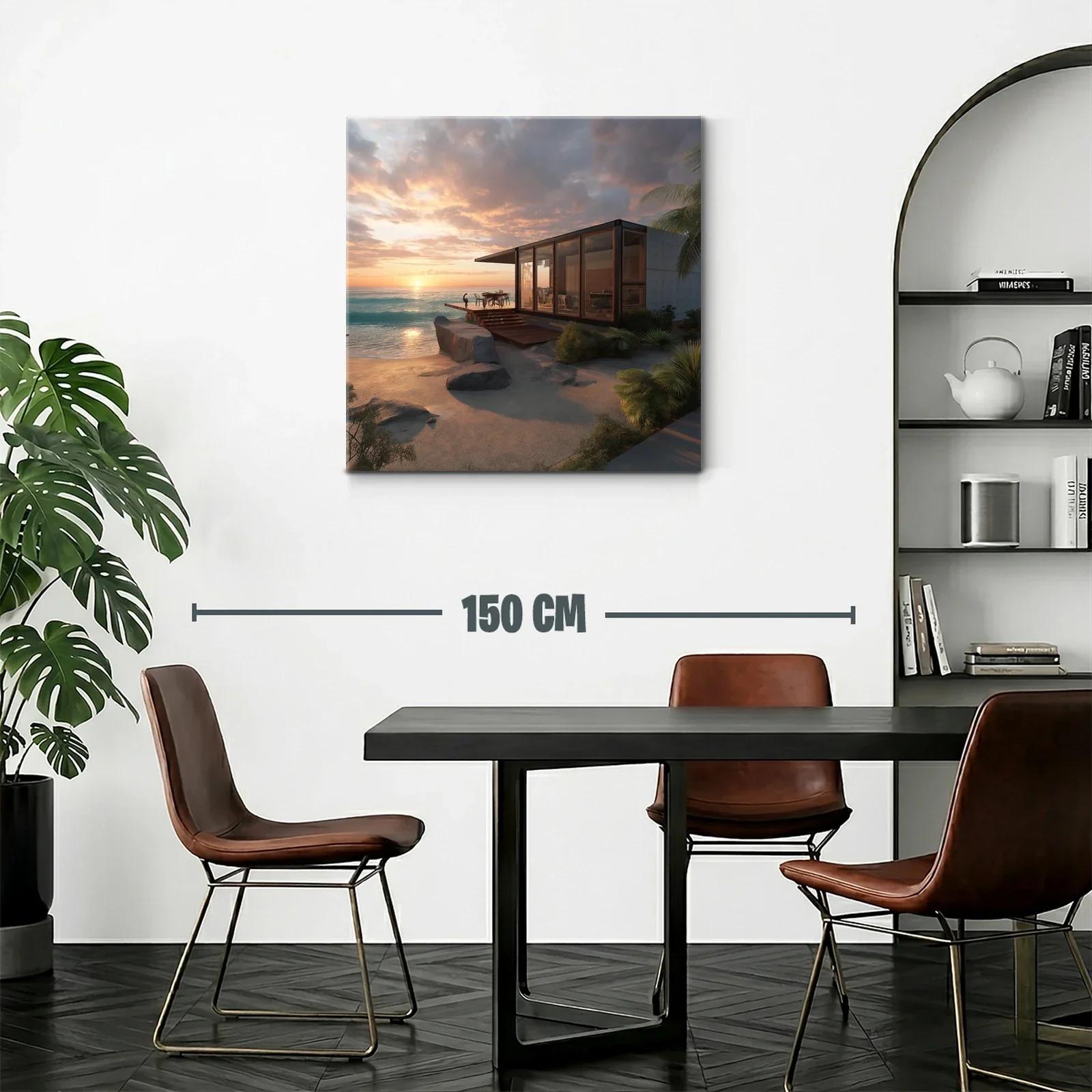 Atardecer frente al mar con casa moderna y paisaje natural — miniatura 2