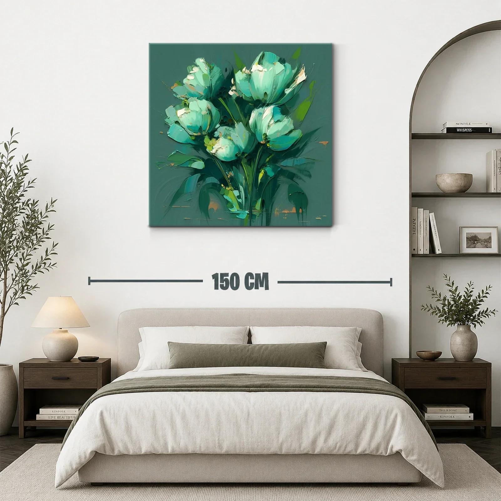 Cuadro moderno de flores en tonos verdes y azules — miniatura 3