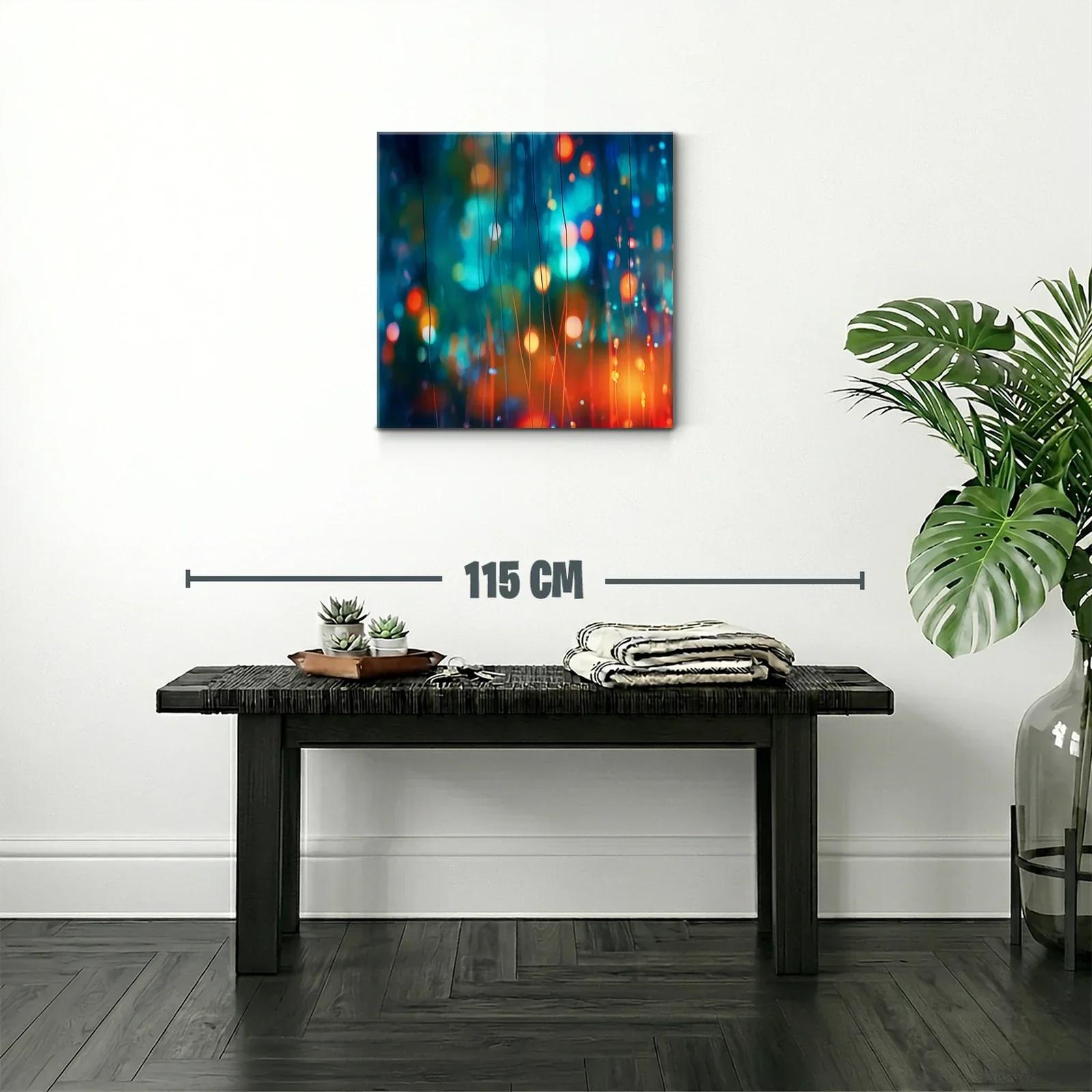 Cuadro abstracto con luces en tonos azul y naranja vibrante — miniatura 2