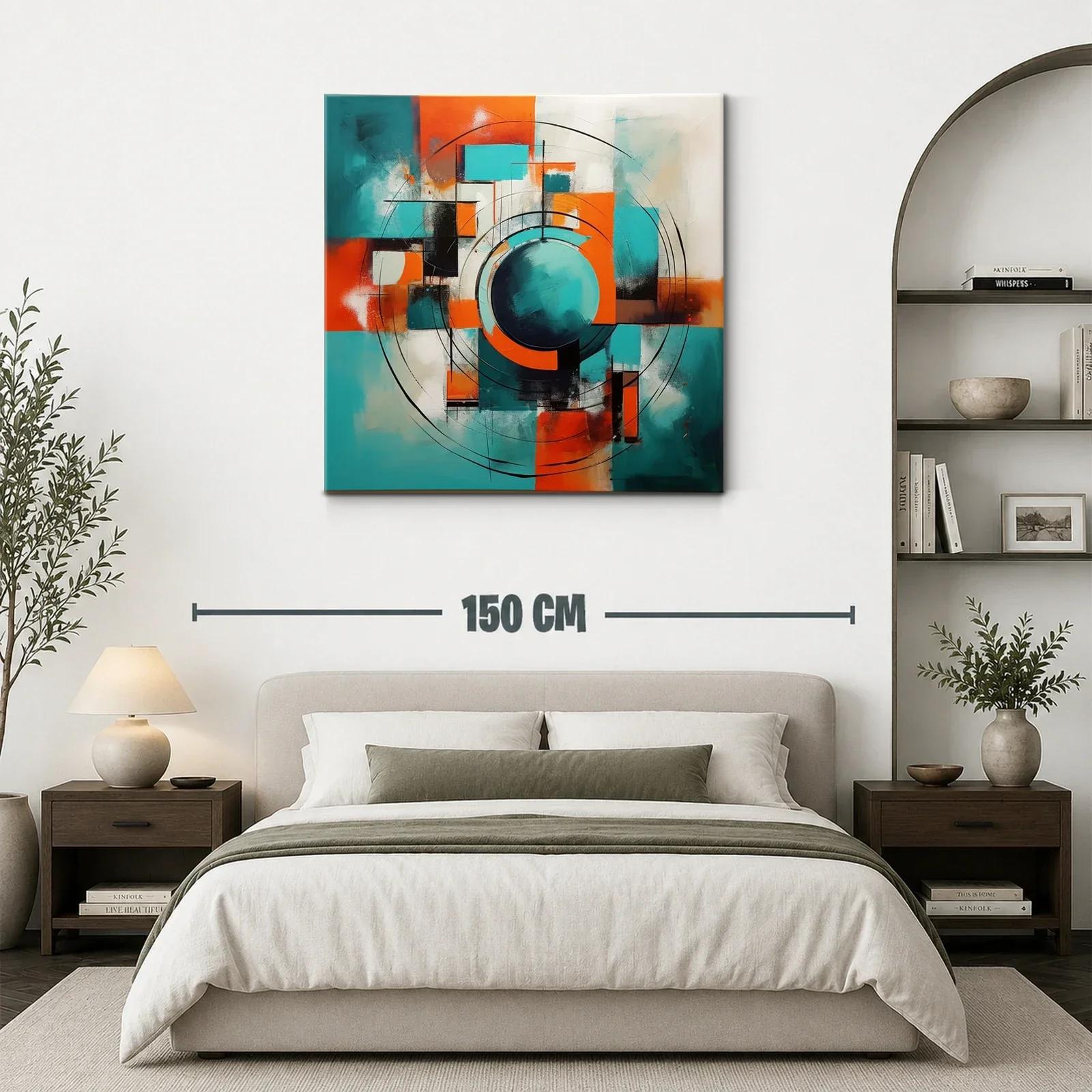 Composición geométrica en tonos turquesa y naranja vibrante — miniatura 3