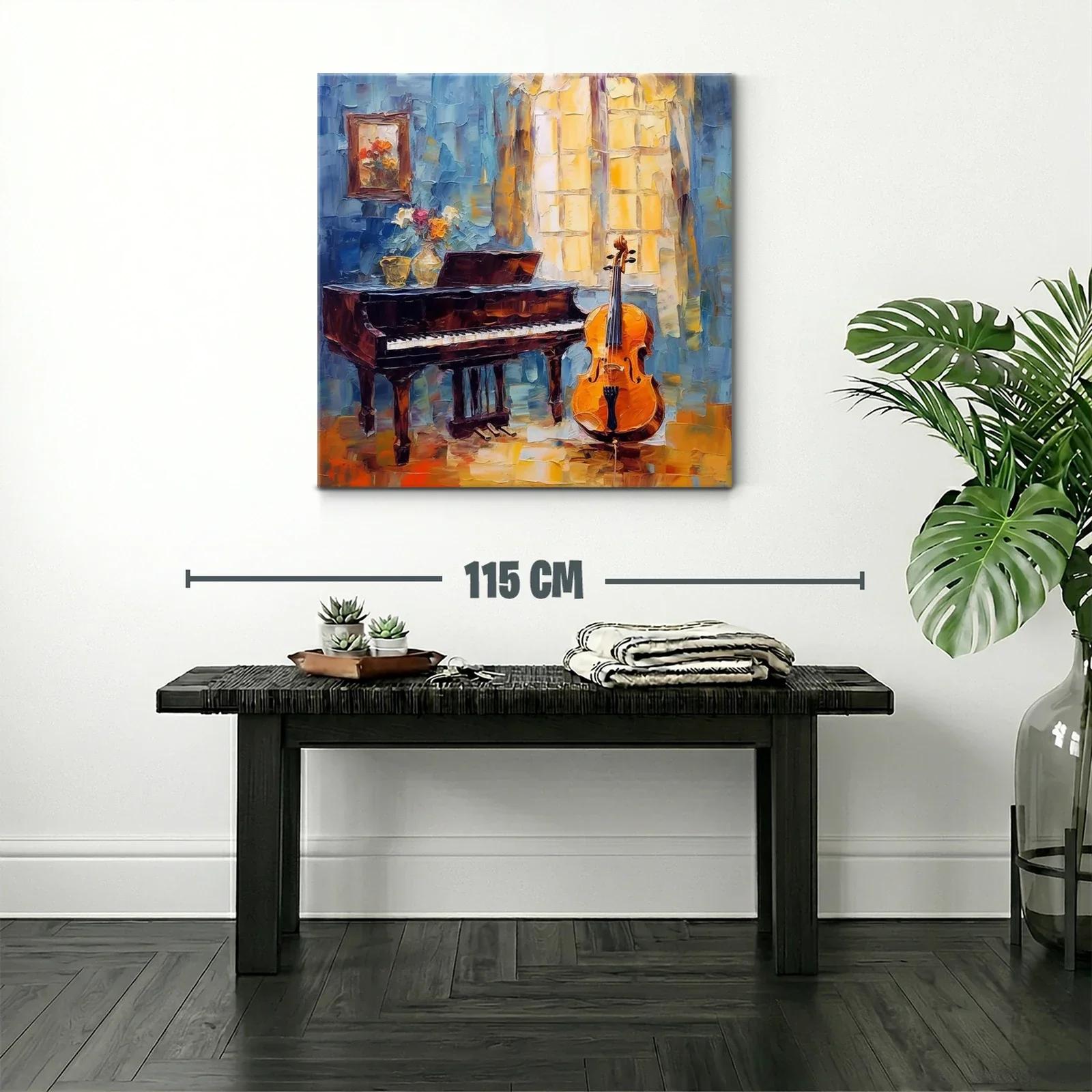 Ambiente musical con piano y violonchelo iluminado — miniatura 2