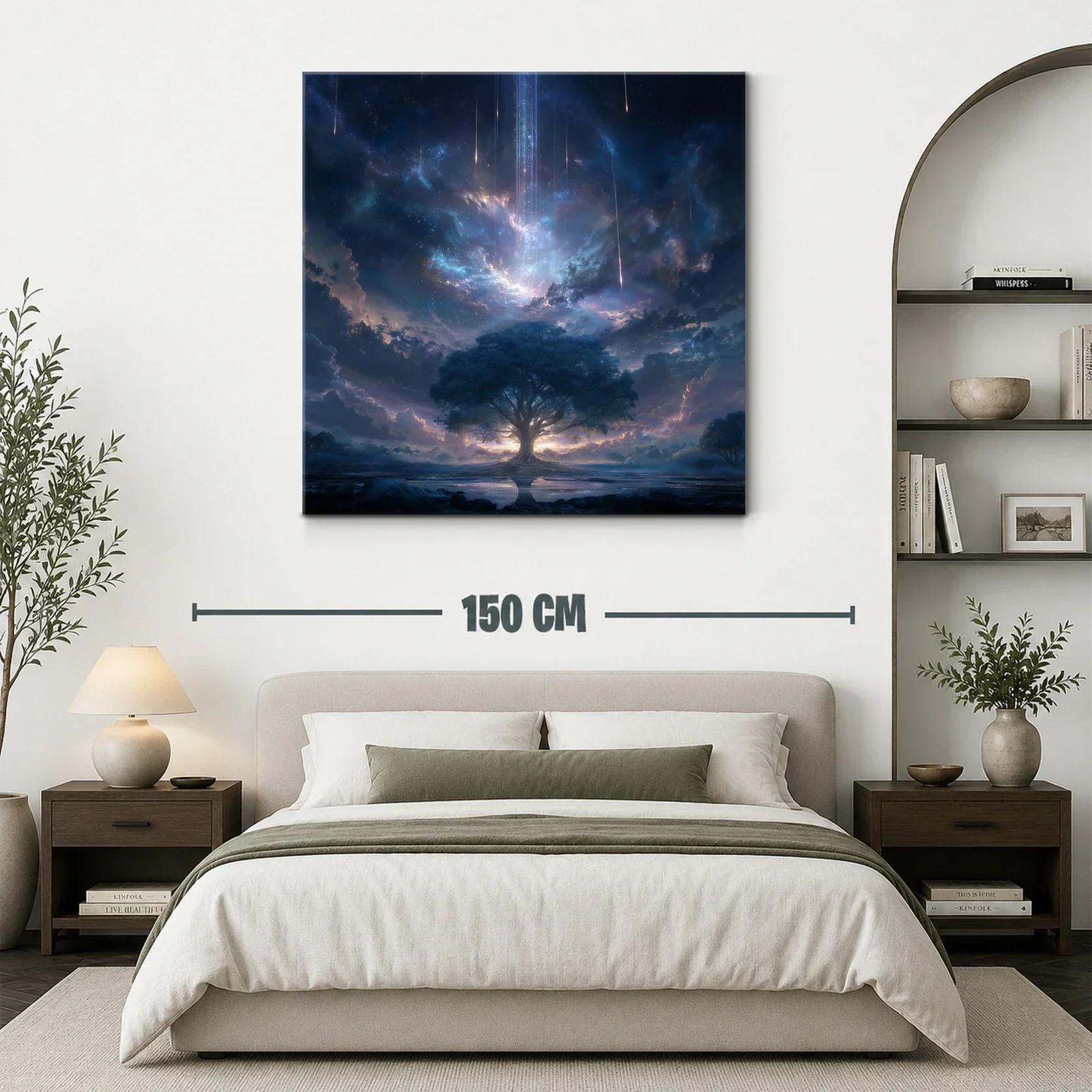 Árbol místico bajo un cielo estrellado con meteoros — miniatura 3