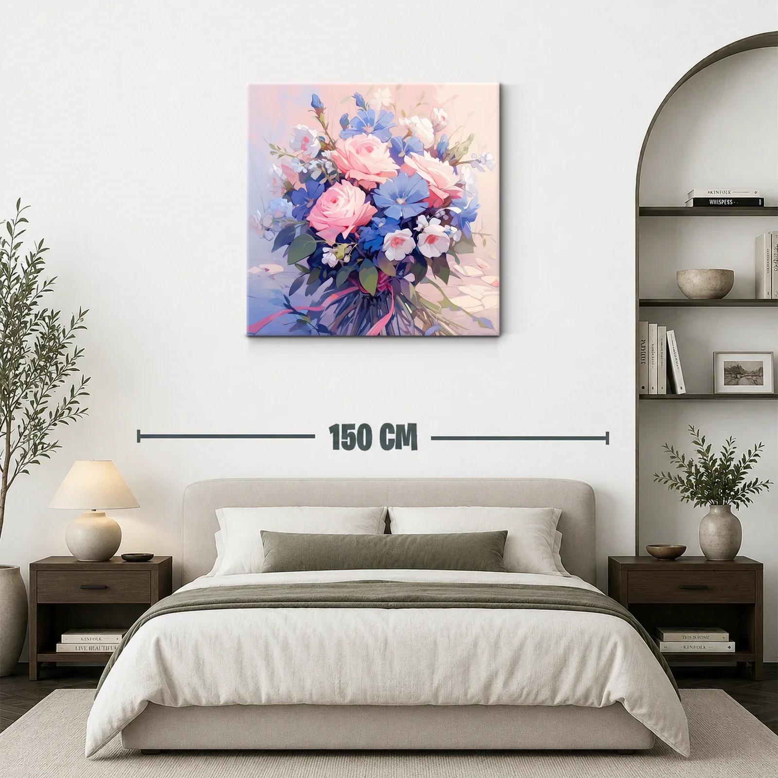 Ramo delicado de rosas rosadas y flores azules frescas — miniatura 3