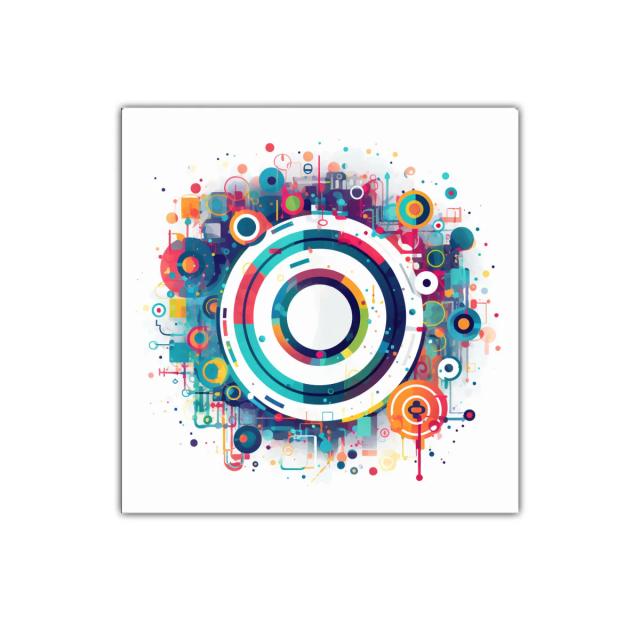 Cuadro abstracto con círculos multicolor y diseño dinámico