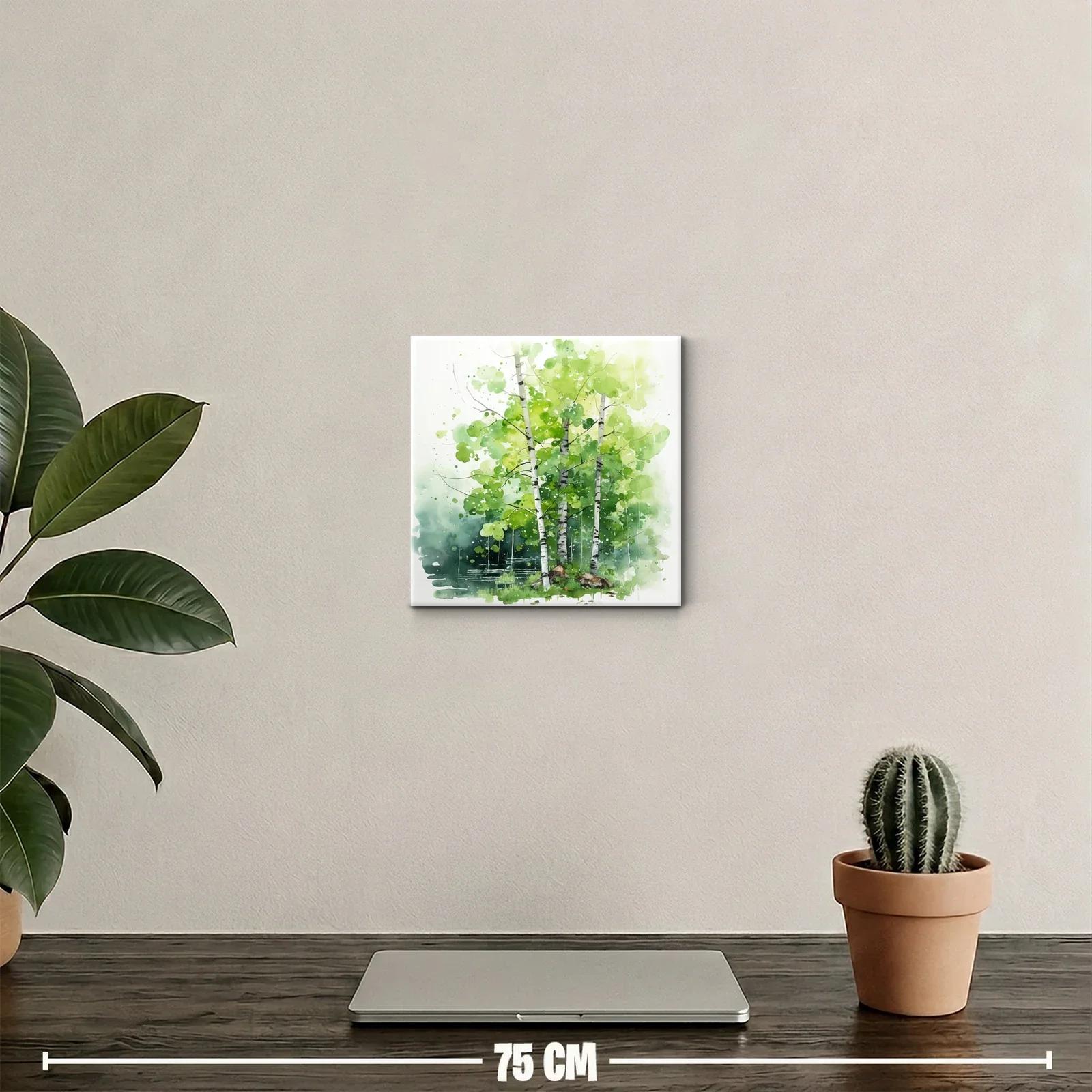 Bosque de abedules en acuarela con tonos verdes vibrantes — miniatura 2