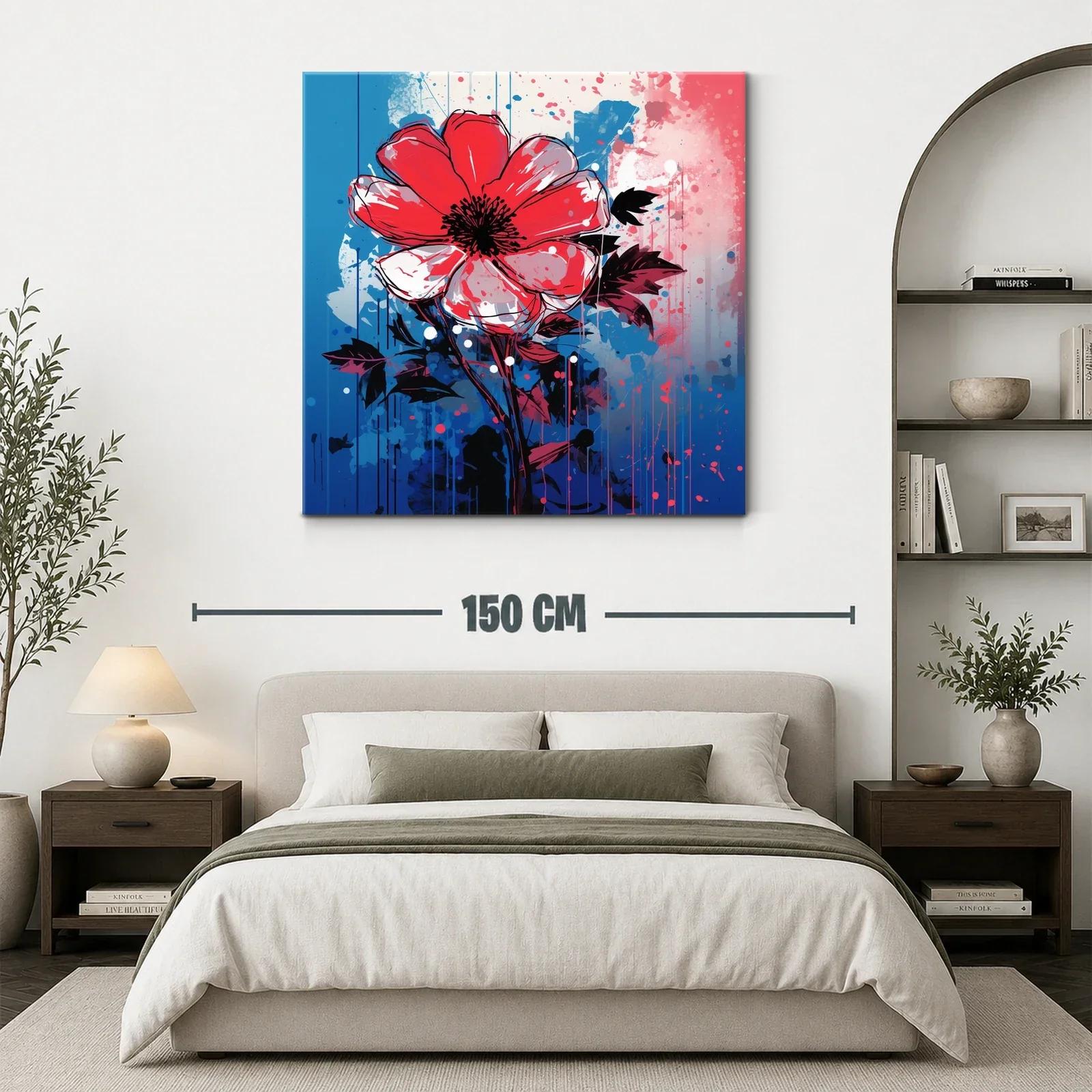 Flor roja vibrante sobre fondo azul y rosa — miniatura 3