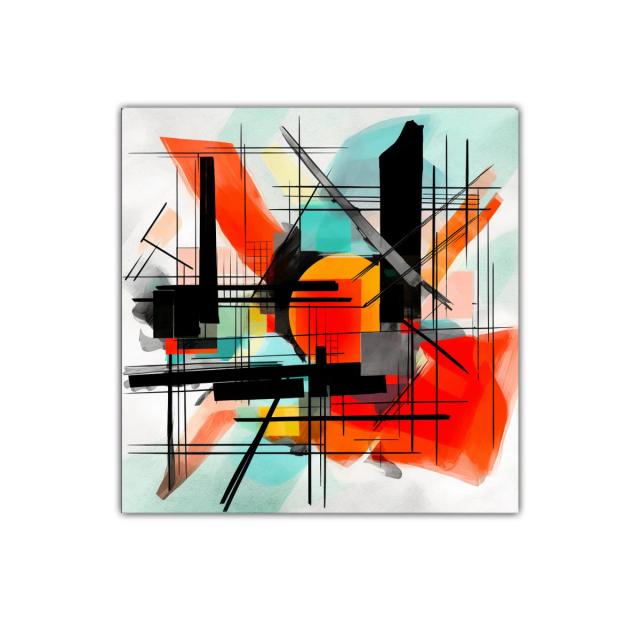 Composición abstracta con líneas negras y colores vibrantes