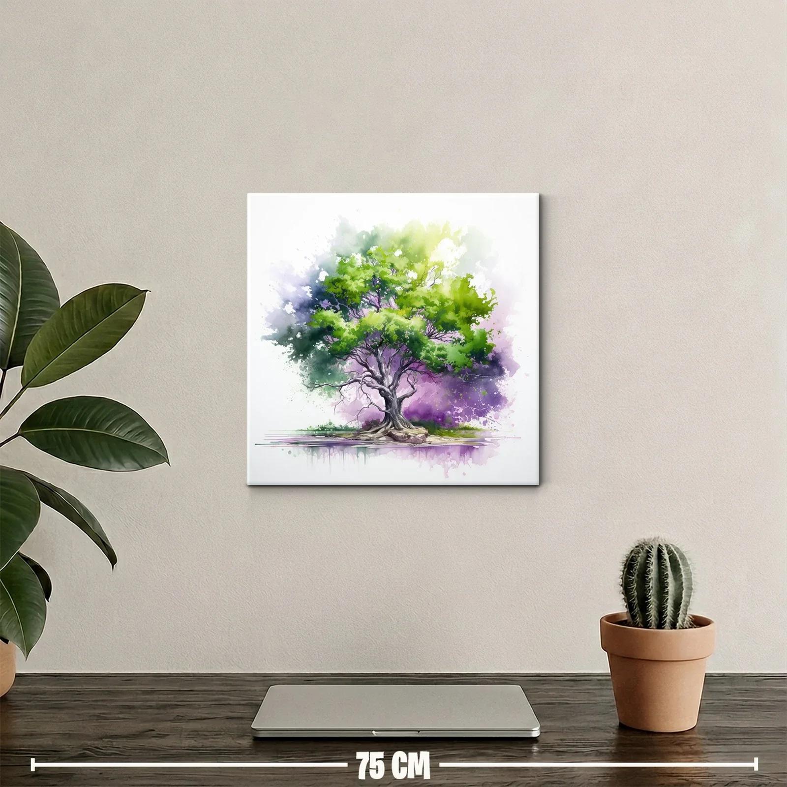 Árbol vibrante en tonos verdes y morados con reflejo suave — miniatura 2