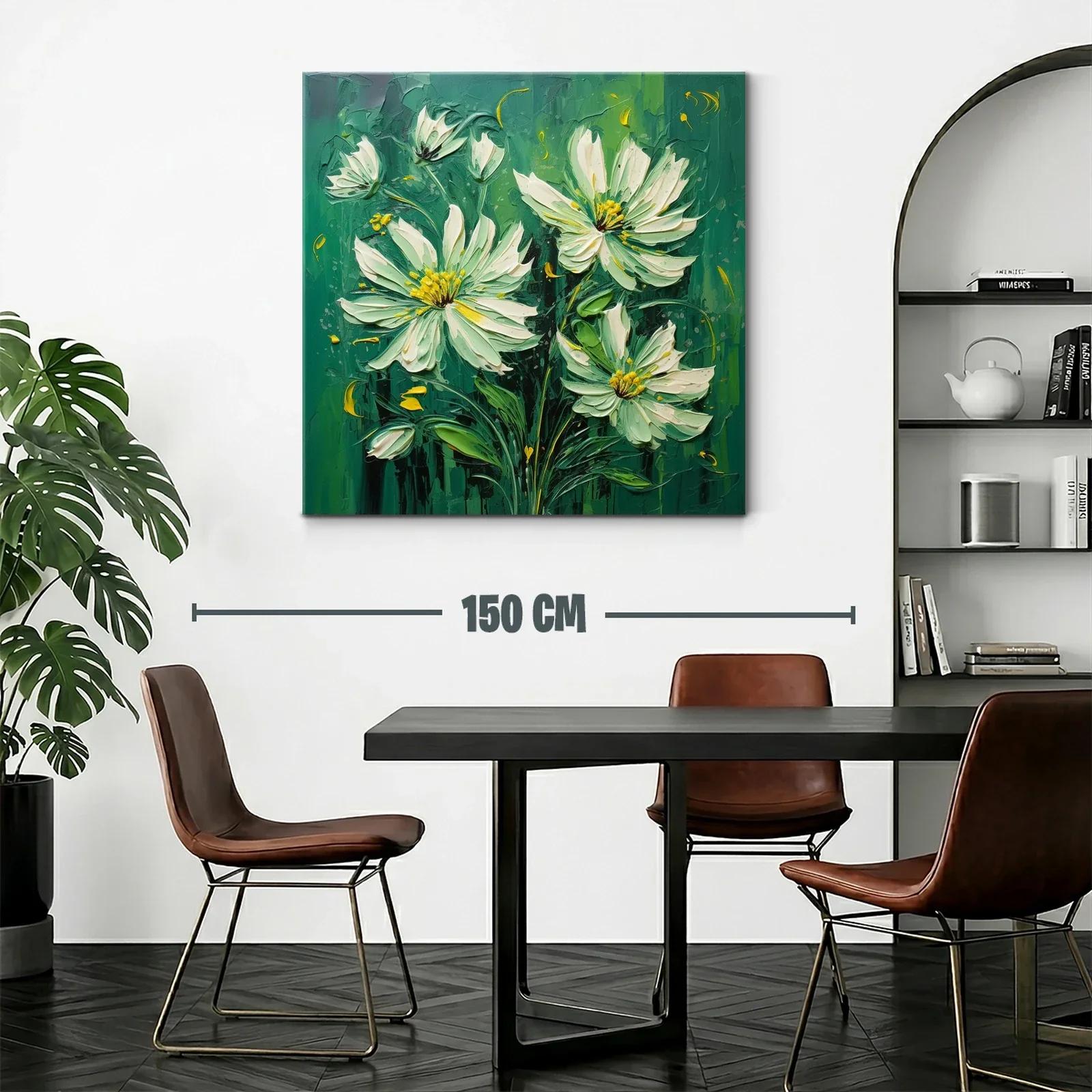 Cuadro flores blancas sobre fondo verde intenso — miniatura 2