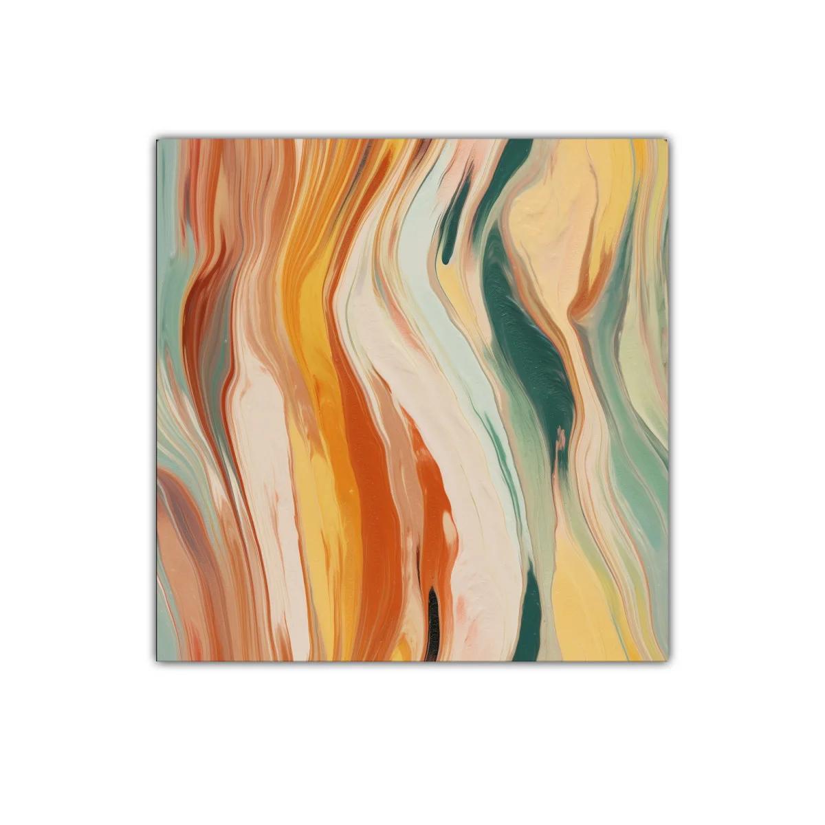 Cuadro abstracto con tonos cálidos y fríos fluidos