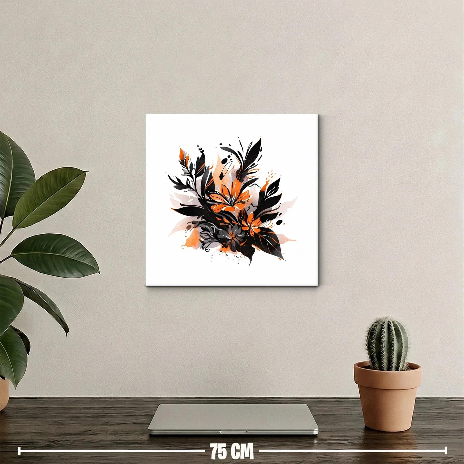 Composición floral en tonos negro y naranja vibrante — miniatura 2