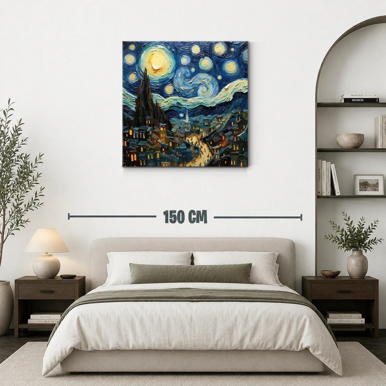 Cielo estrellado sobre un pueblo iluminado en la noche — miniatura 3