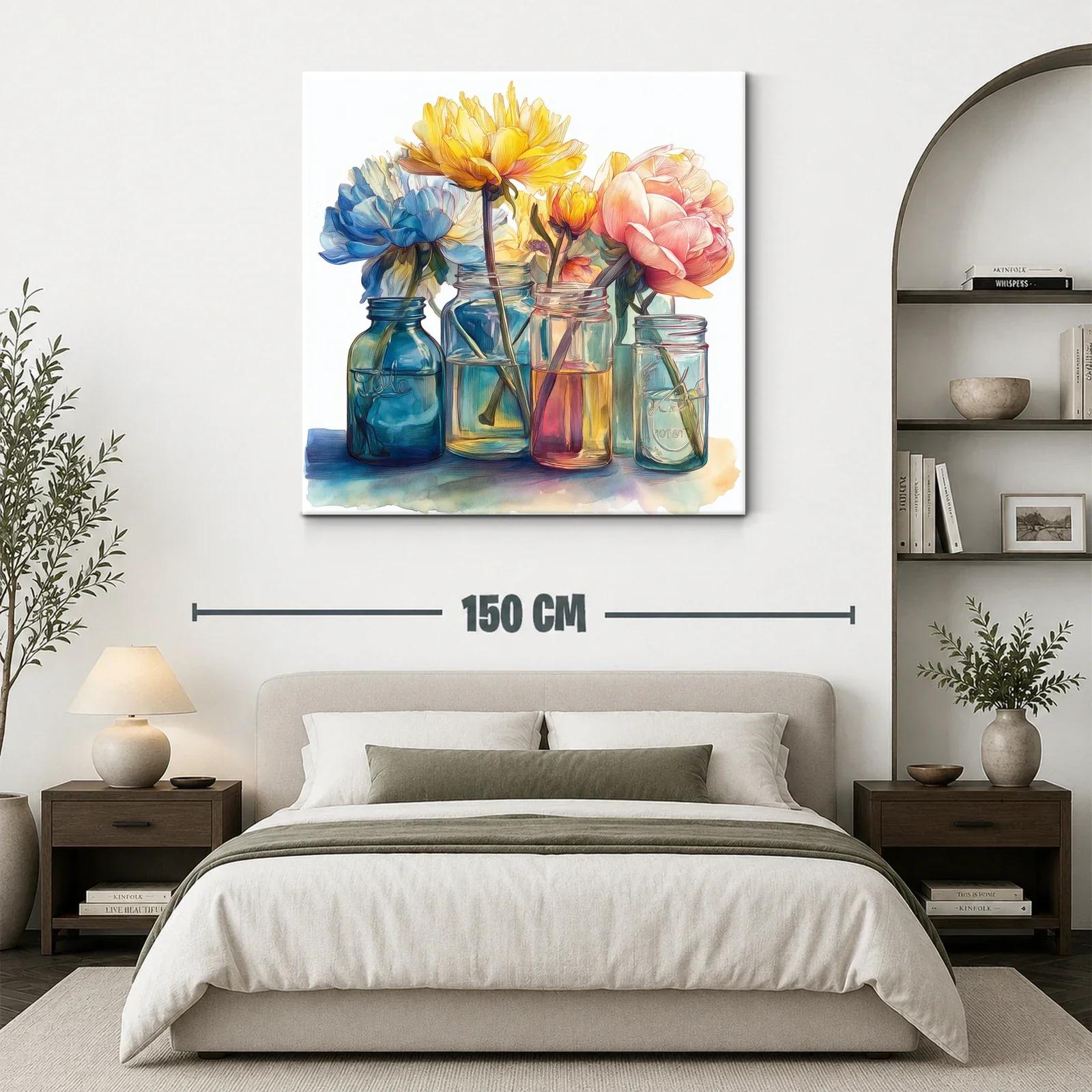 Cuadro floral en tonos suaves con jarrones de cristal — miniatura 3