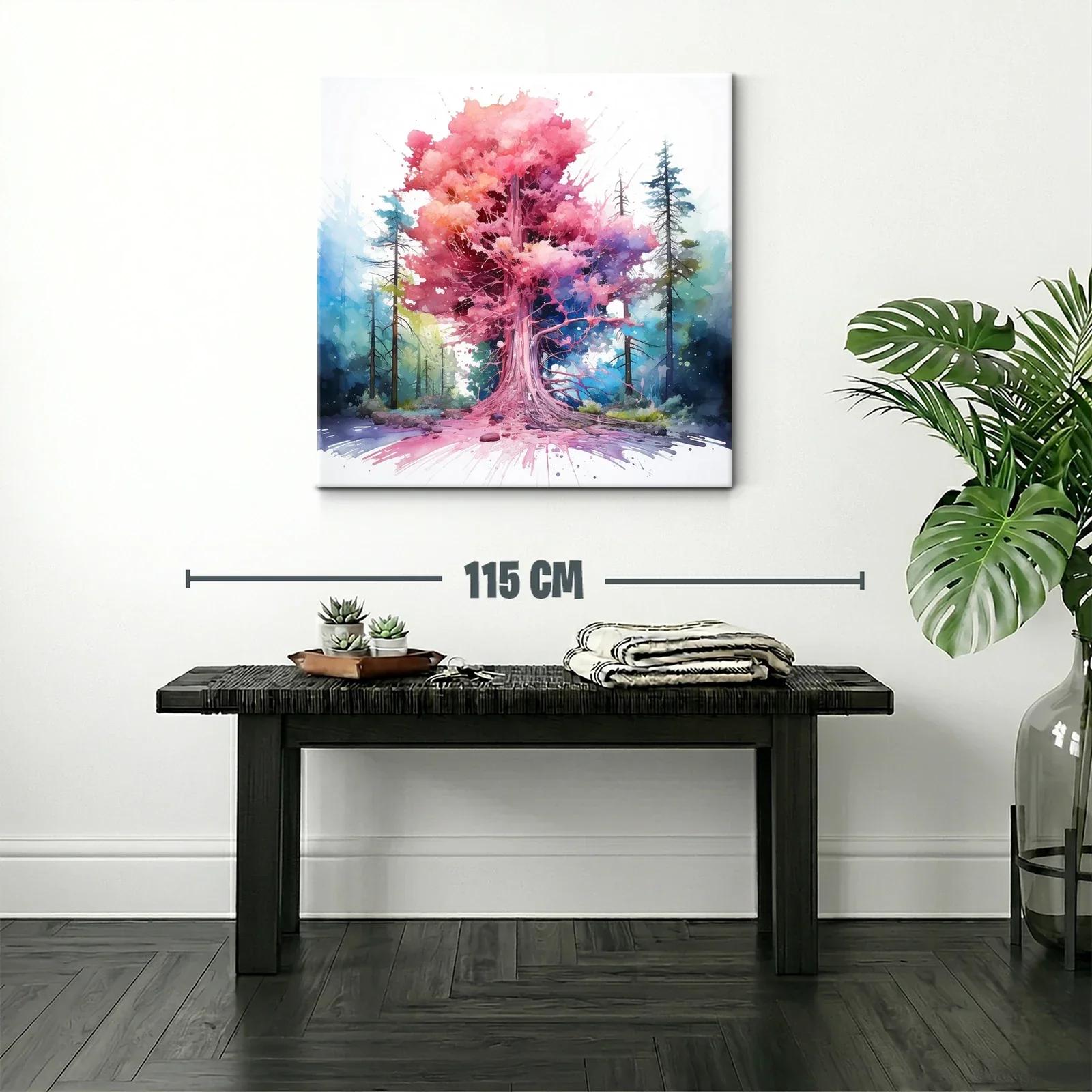 Árbol vibrante con tonos rosas y azules en bosque místico — miniatura 2