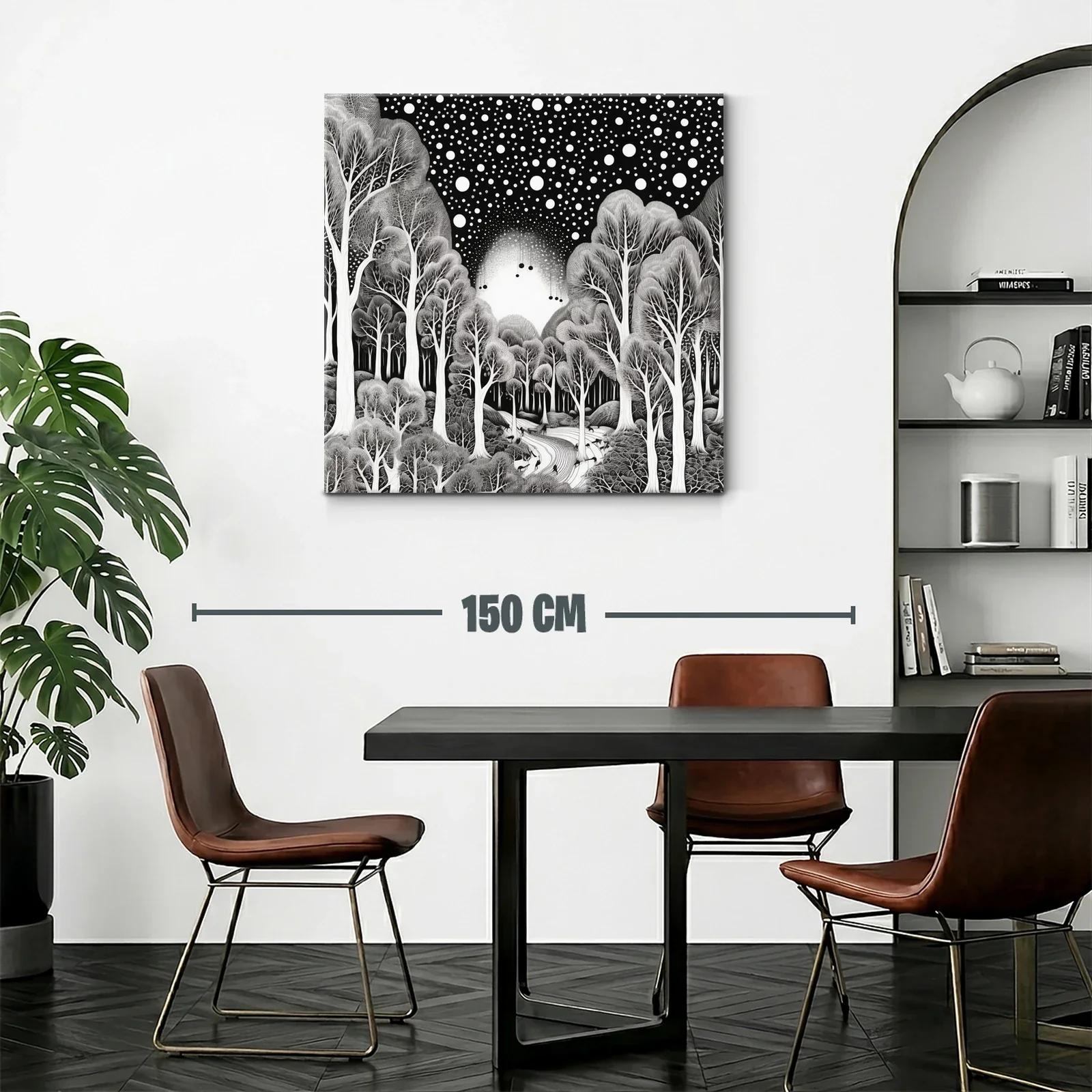 Bosque mágico bajo un cielo estrellado en blanco y negro — miniatura 2
