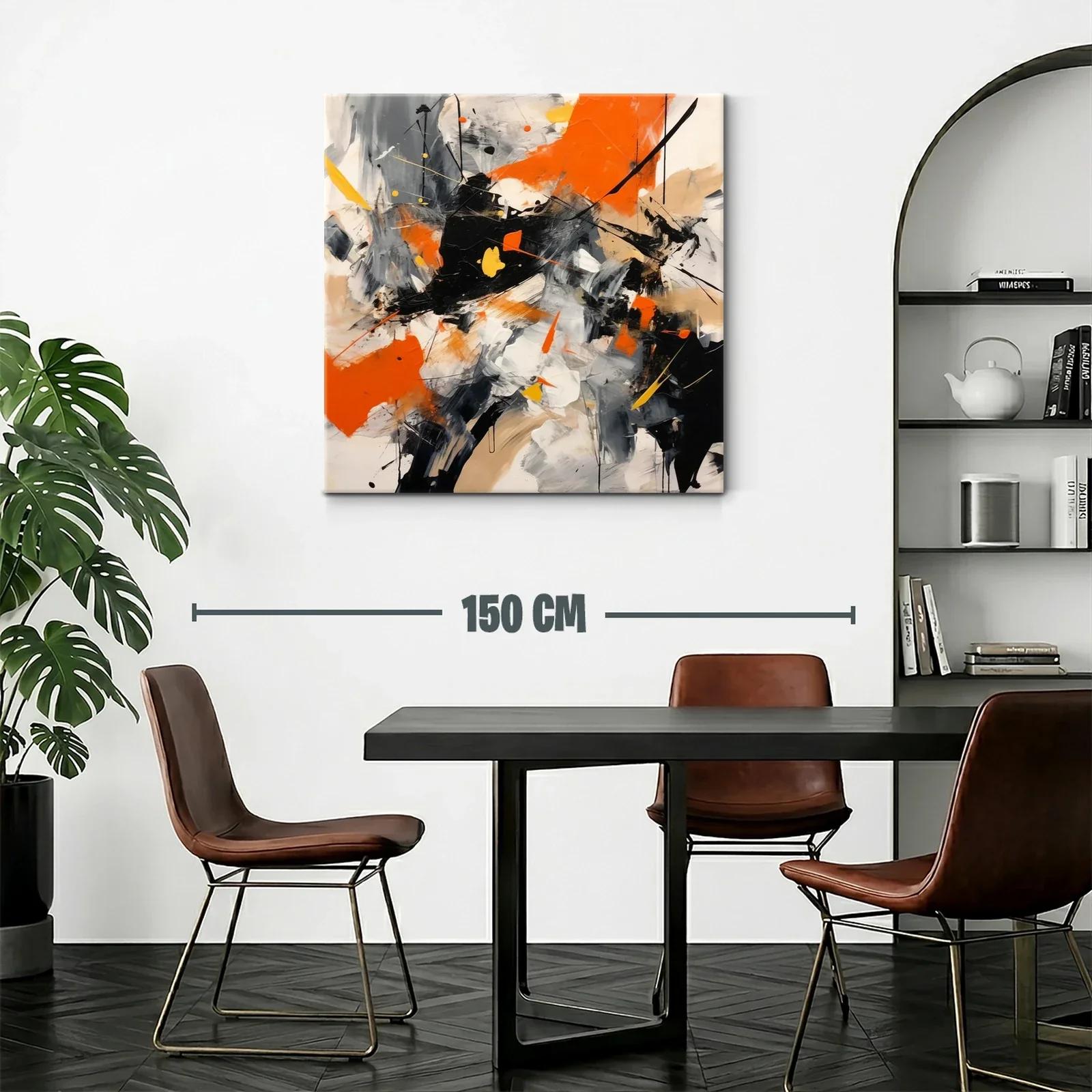 Cuadro abstracto vibrante con tonos naranjas y negros impactantes — miniatura 2