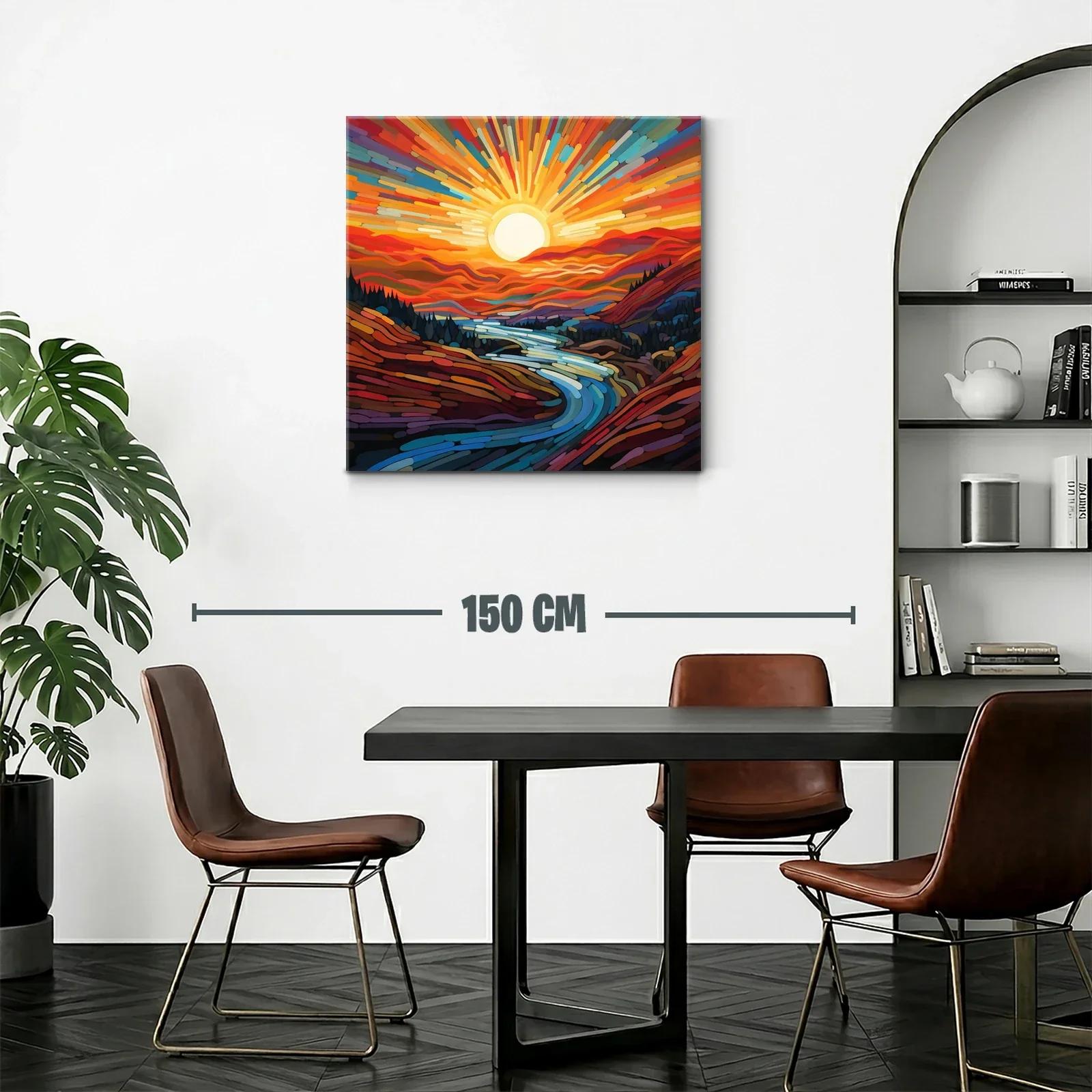 Paisaje vibrante con río y sol radiante al amanecer — miniatura 2