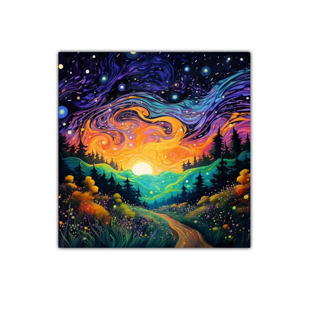 Paisaje nocturno vibrante con cielo estrellado y sendero — imagen principal