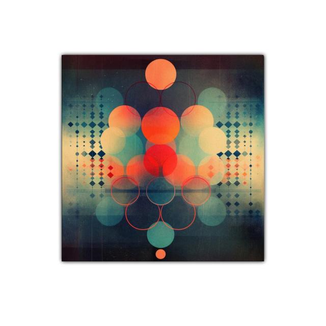 Composición geométrica en tonos cálidos y fríos vibrantes