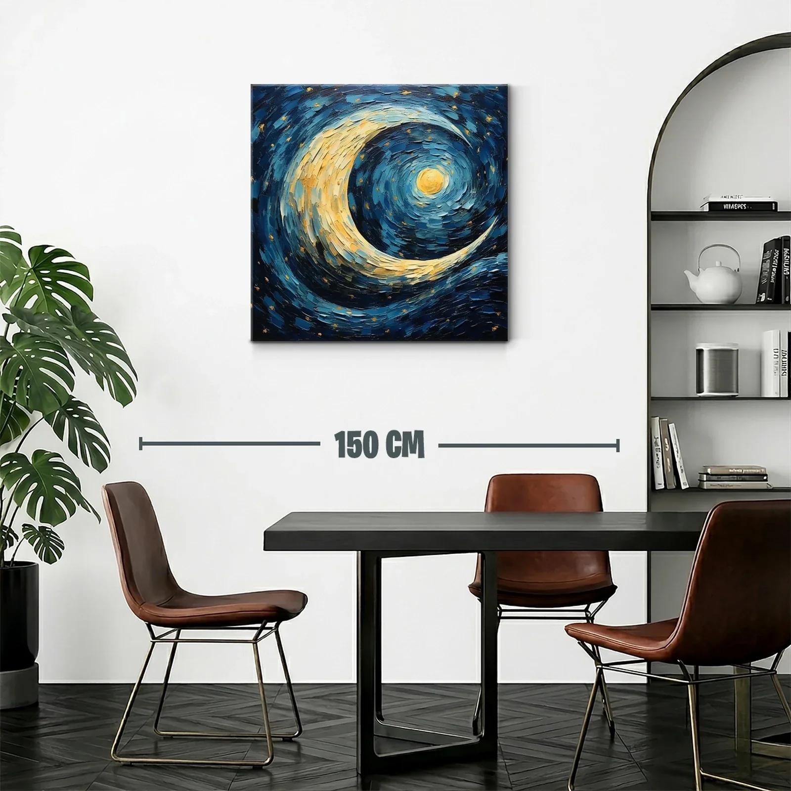 Luna dorada con cielo estrellado en remolino azul — miniatura 2