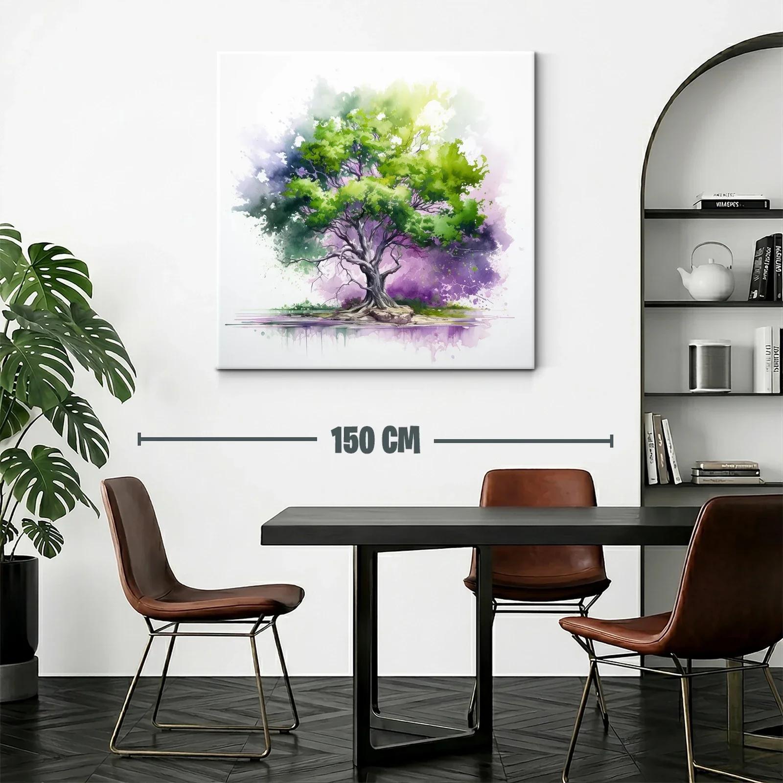 Árbol vibrante en tonos verdes y morados con reflejo suave — miniatura 2