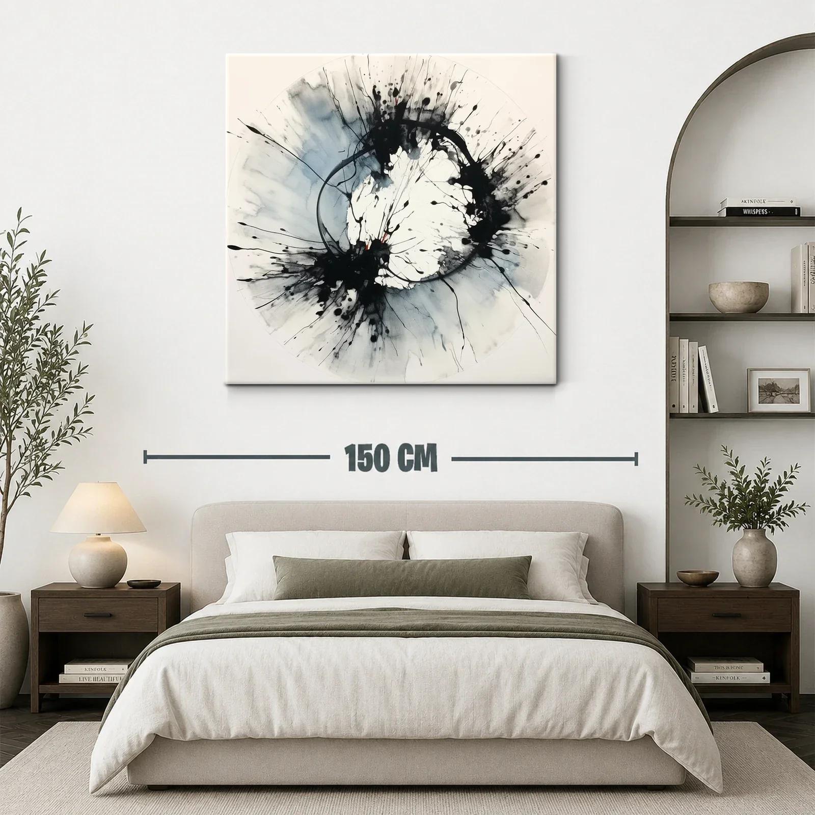Cuadro abstracto circular en tonos blancos y negros dinámicos — miniatura 3