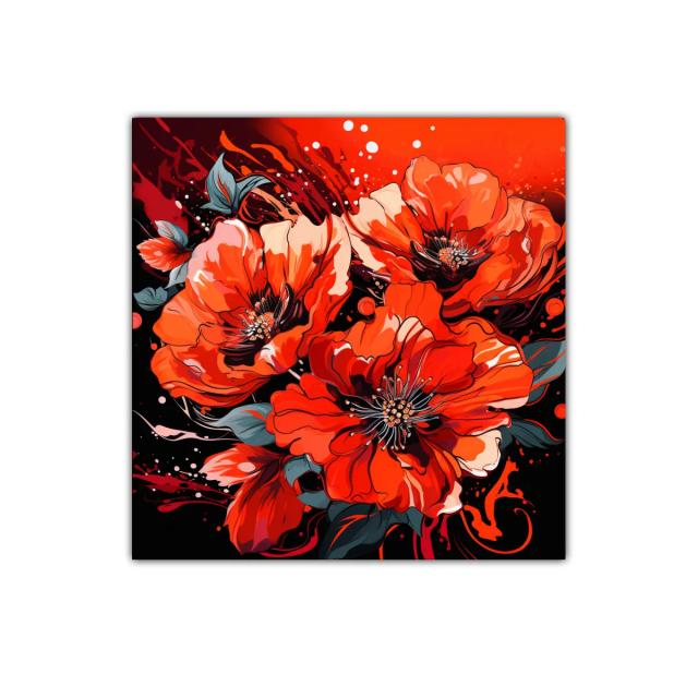 Cuadro decorativo con flores en tonos rojos intensos