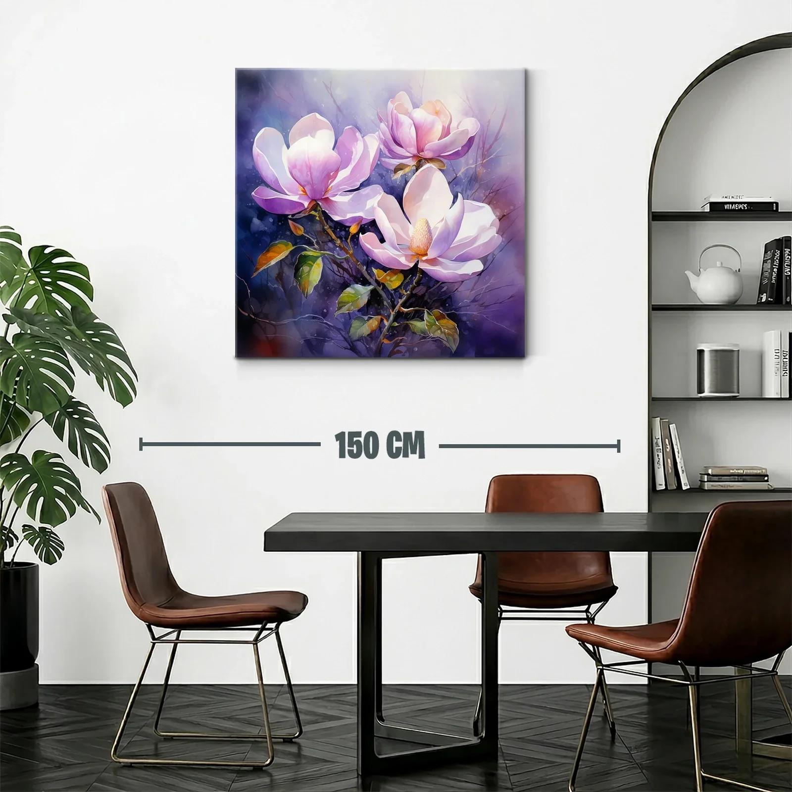 Cuadro con flores de magnolia en tonos lilas y verdes — miniatura 2