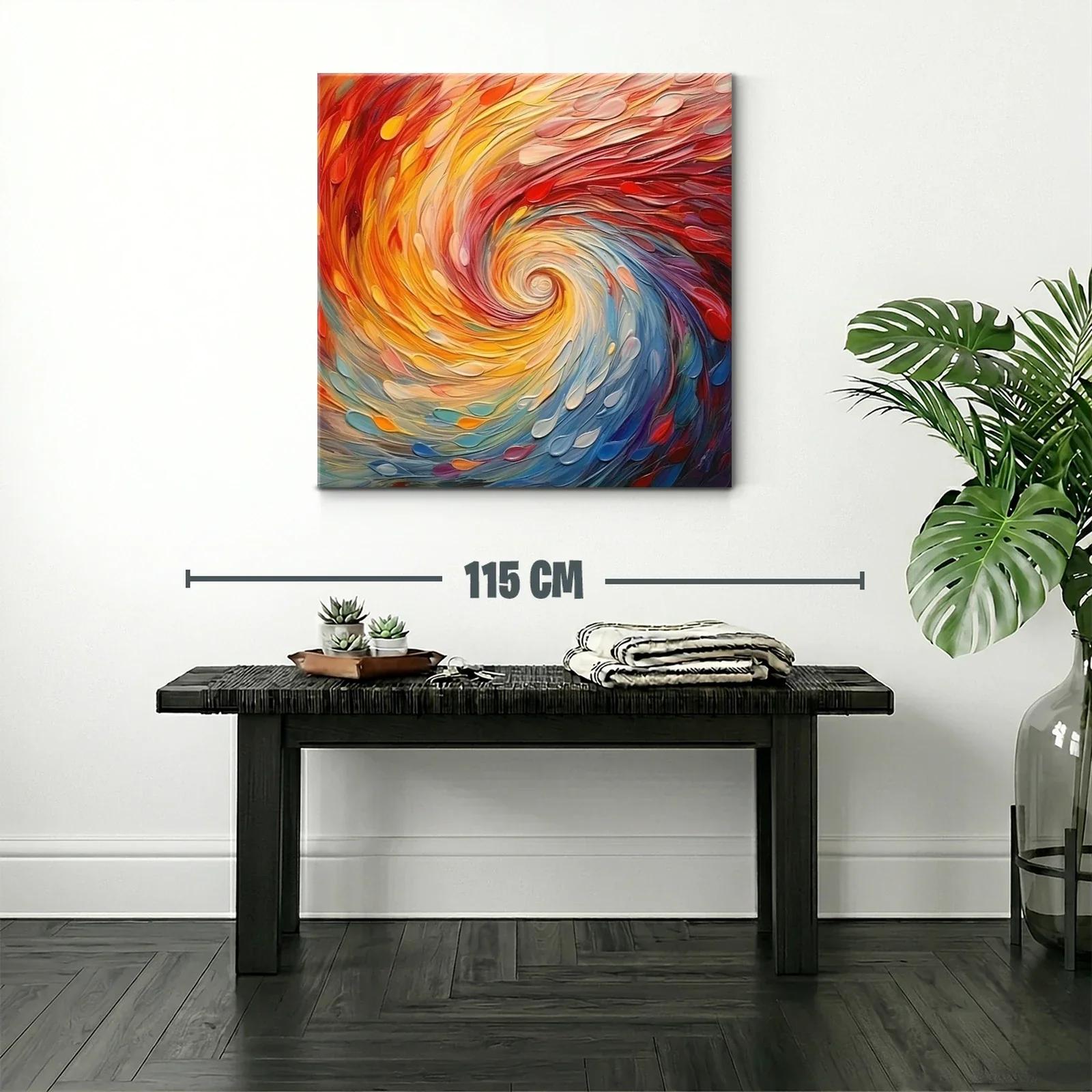 Cuadro abstracto en espiral con vibrantes tonos cálidos y fríos — miniatura 2