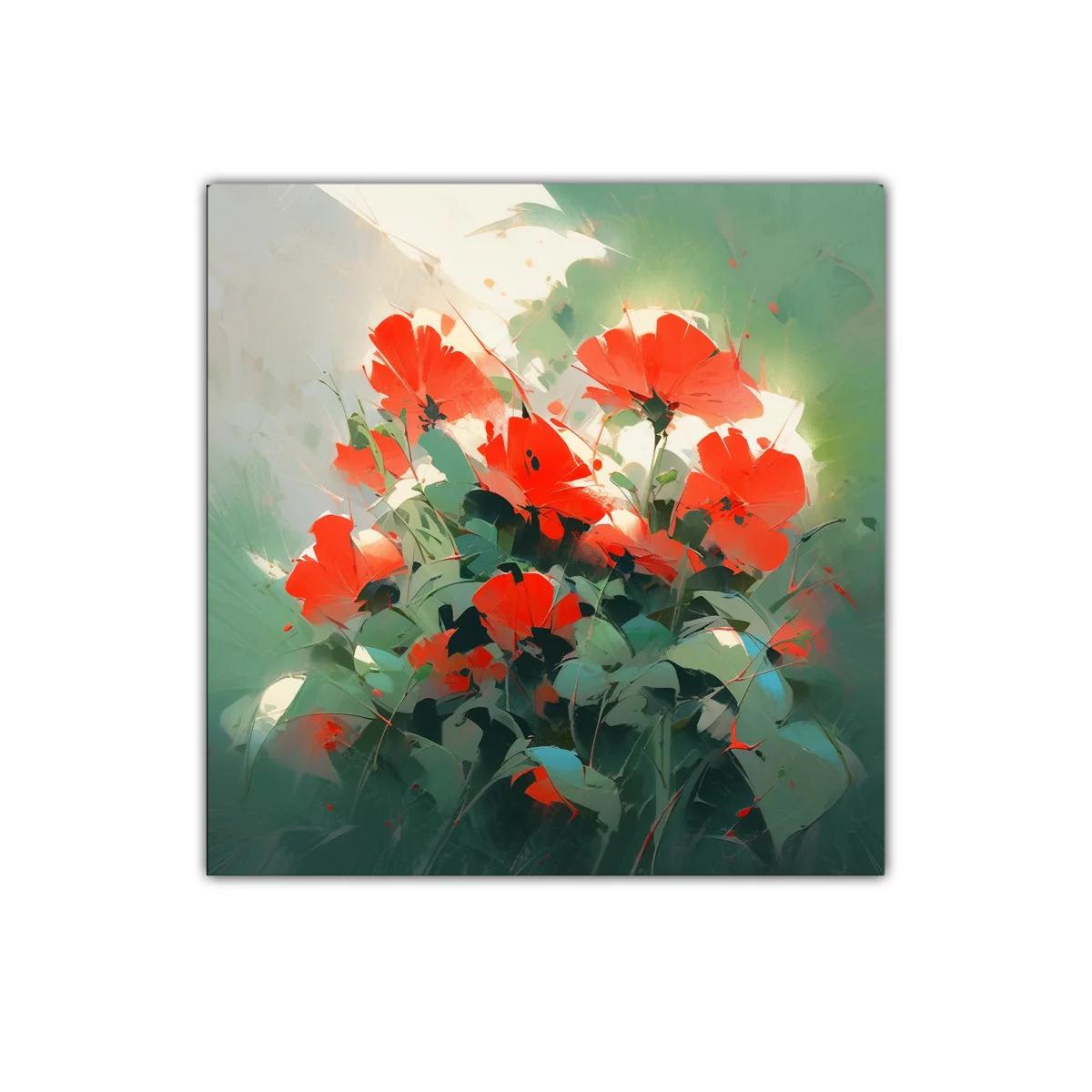 Cuadro flores rojas vibrantes entre follaje verde — imagen principal