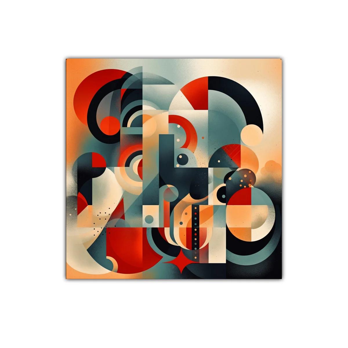 Composición abstracta geométrica en tonos cálidos y fríos