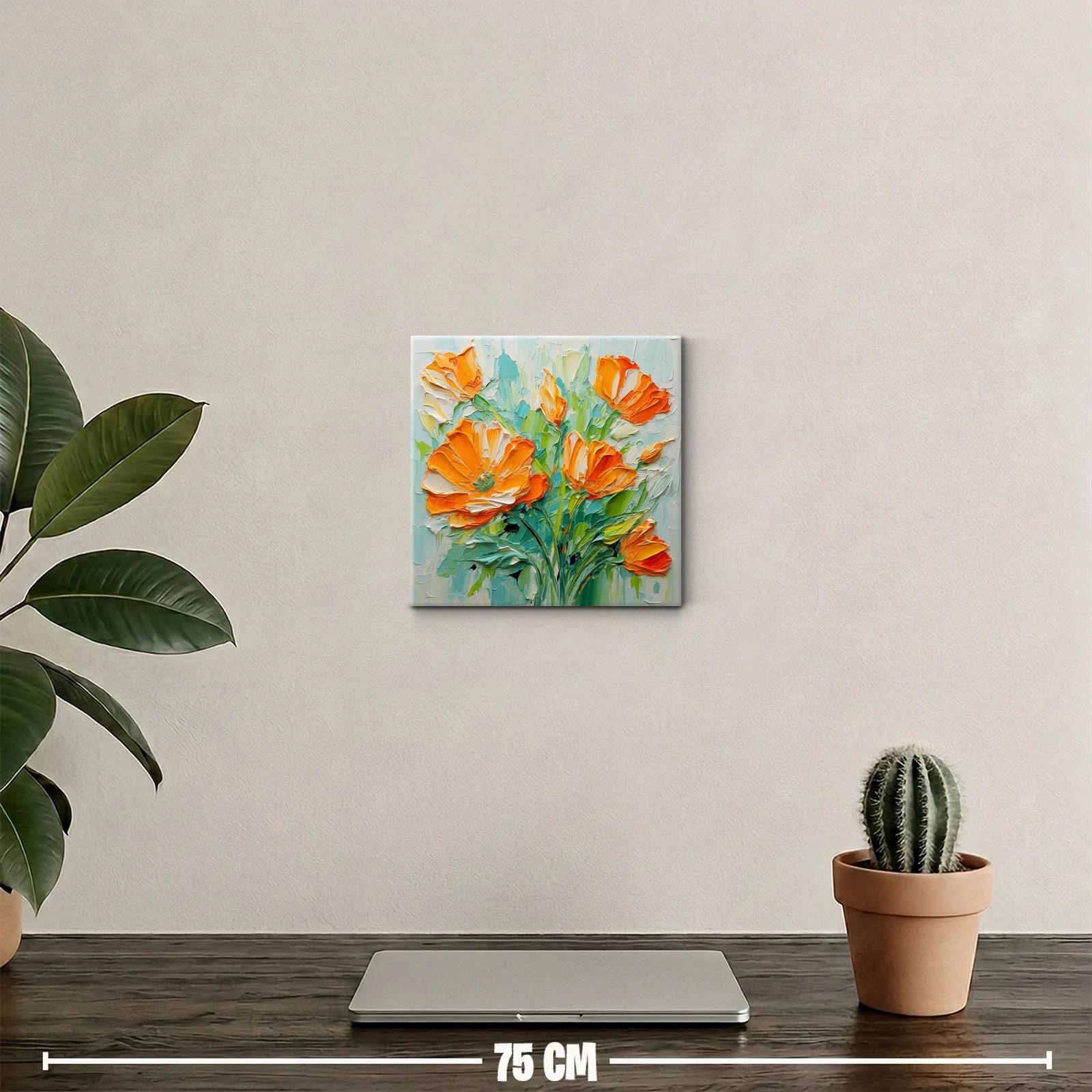 Cuadro con vibrantes flores naranjas y verdes frescos — miniatura 2