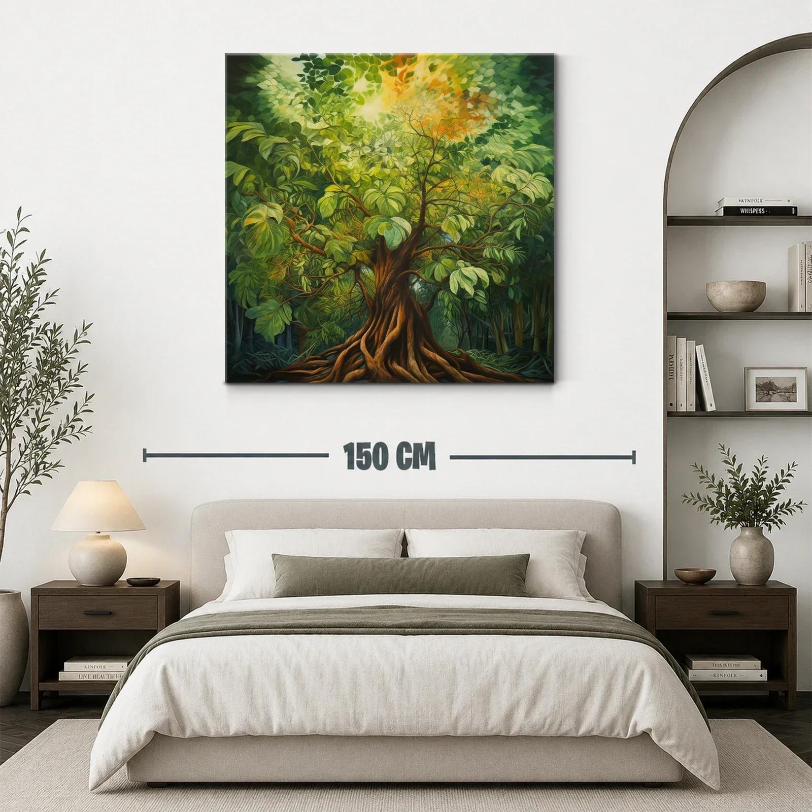 Majestuoso árbol en bosque con luz cálida y hojas verdes — miniatura 3